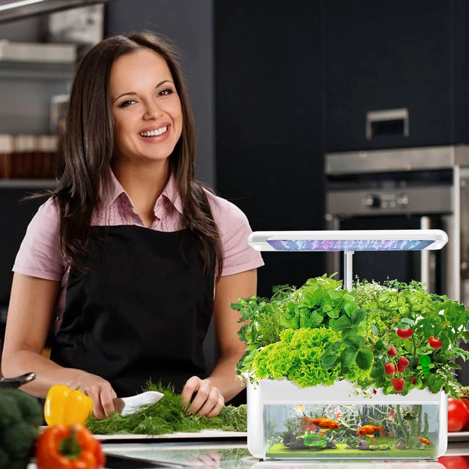 Sistema De Cultivo Hidropónico, Jardín De Hierbas Interior De 12 Vainas con Luz De Cultivo Led, con Pecera Acuapónica, con Temporizador Automático, para Cocina Casera, Altura Ajustable