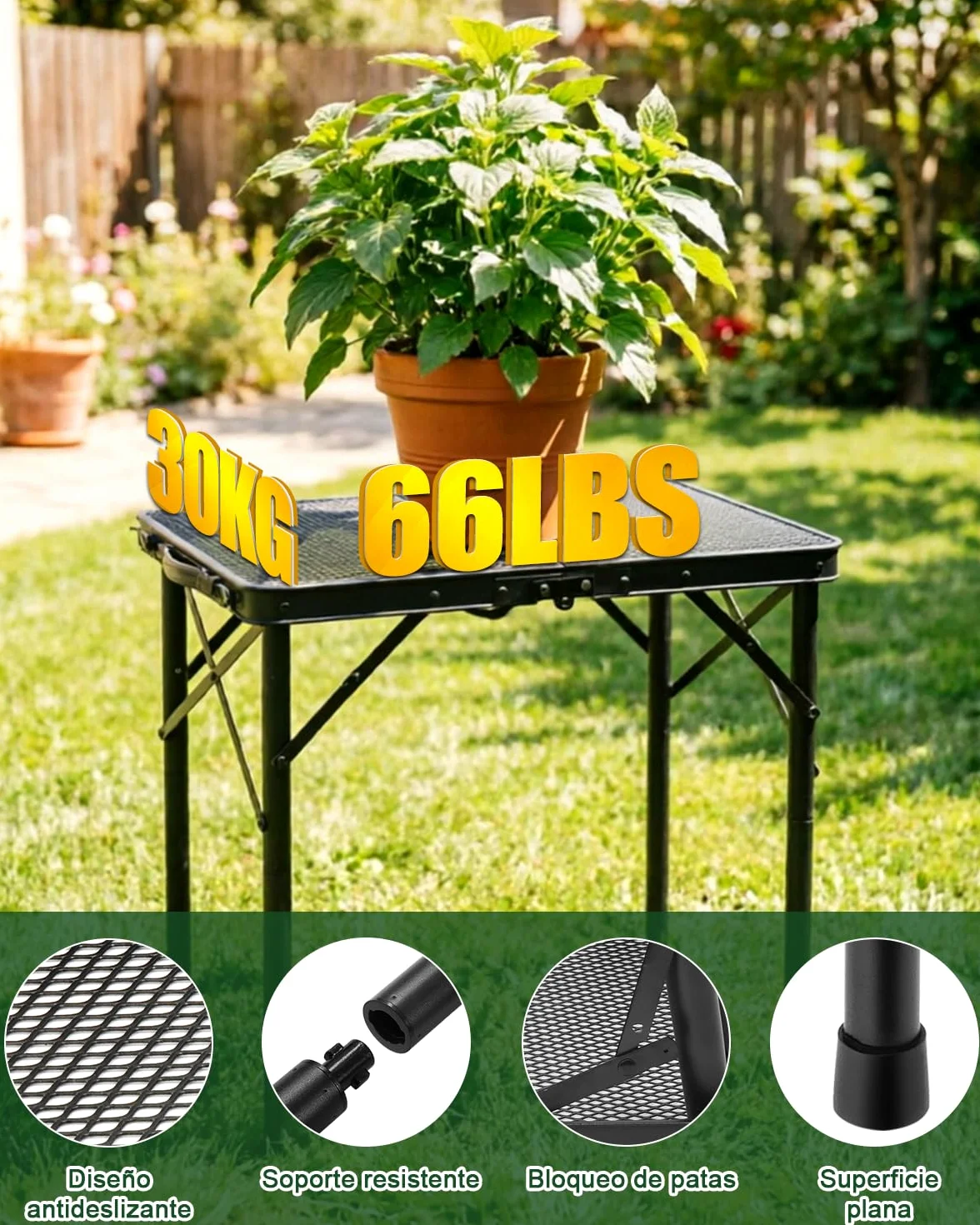 E EASTSTORM Mesa de Camping Plegable 60×40cm, de Jardín y Barbacoa Con Placa de Rejilla de Metal, Ligera y Portátil Para Playa y Balcón (Negro)