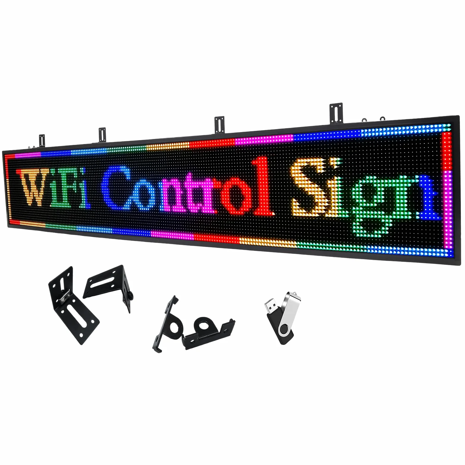 P10 LED Sign Programable Outdoor 195x35cm, IP65 Resistente al agua Pantalla Led rodante, colores vivos Pantalla LED digital, WiFi + control USB Letreros luminosos para tiendas