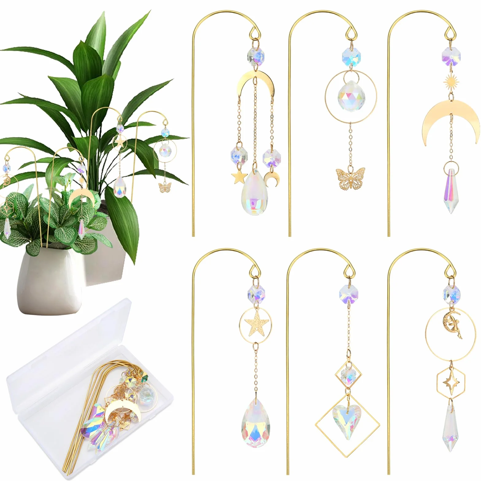 Crystal Suncatcher, 6 Piezas Atrapanuevos de Cristal y Atrapasoles de Cristal, Decoración de Ventana Colgante con Prisma Capturador de Luz para Jardín y Ventana