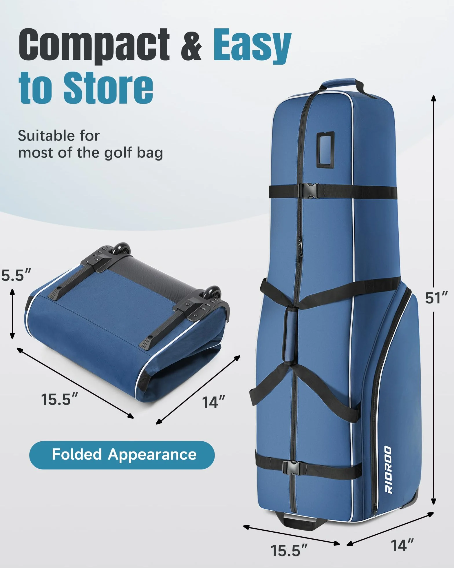 Bolsa de Viaje de Golf con Ruedas Impermeable Oxford Resistente al Desgaste Estuche Acolchado Duradero