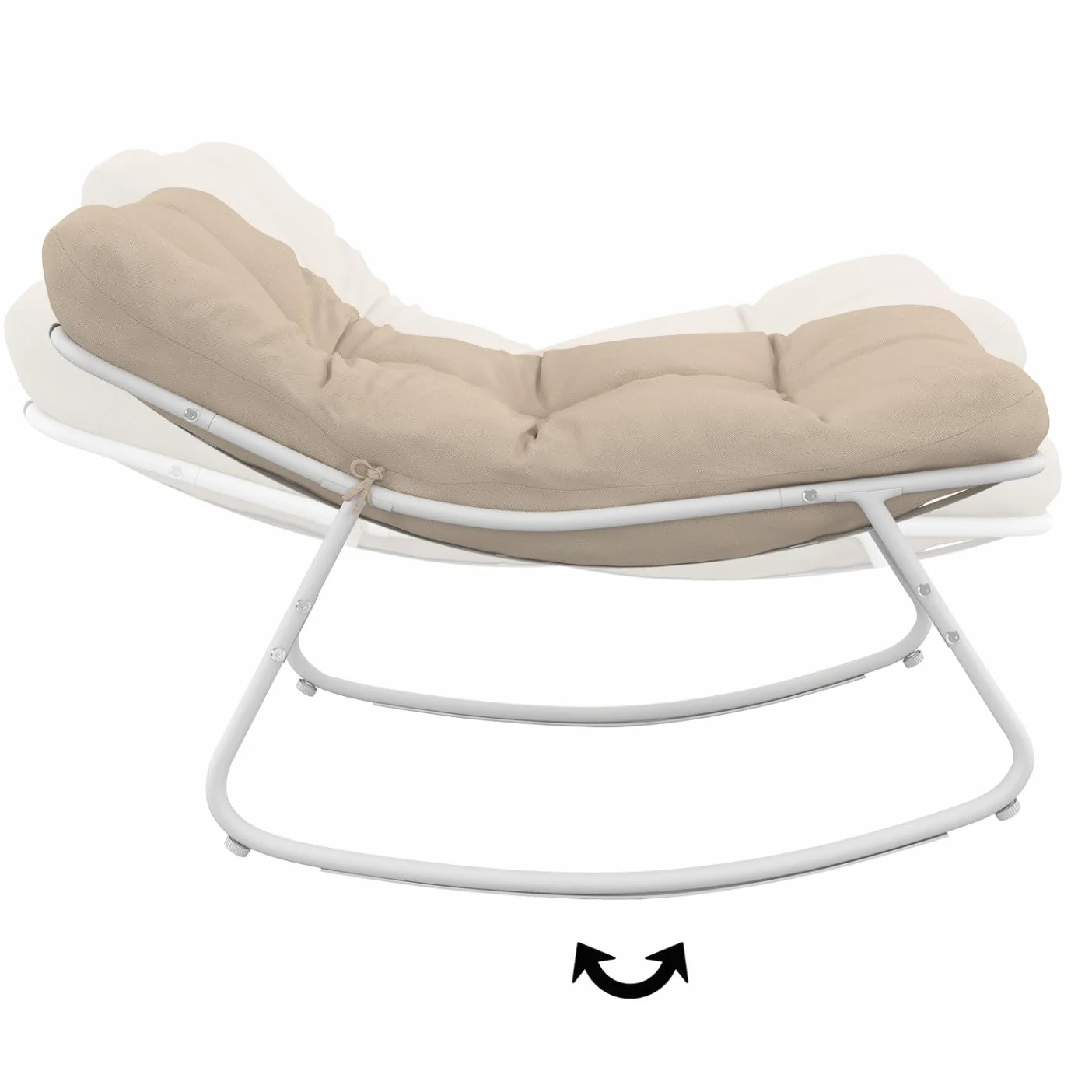 IDMarket - Juego de 2 sillones de jardín mecedora Arona, color blanco, cojines beige