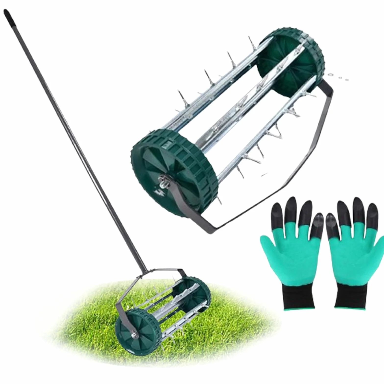 Rodillo Manual De Púas De Césped, Aireador De Césped Rodante, Herramienta De Jardín con Mango De Acero De 58 Pulgadas, con Herramienta De Aireador De Jardín De Púas De Acero Sólido