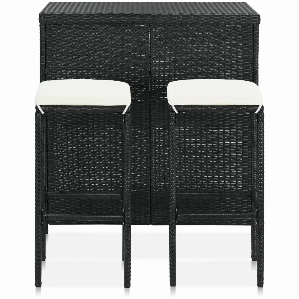 vidaXL Set Mesa y Sillas de Bar Jardín 3 Piezas Mueble Taburete Pub Bistró Mostrador Decoración Casa Jardín Restaurante Moderno Ratán Sintético Negro