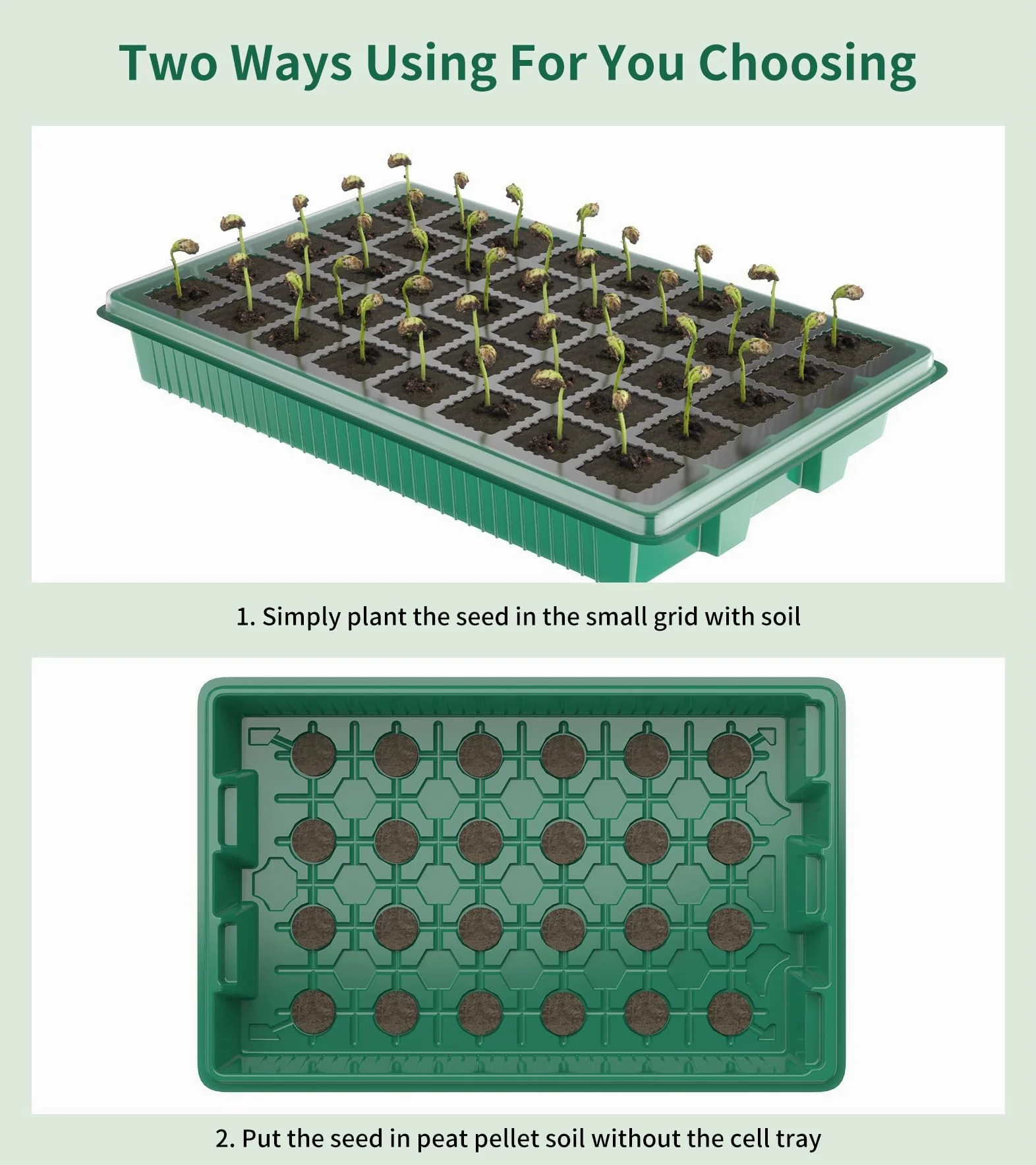 Bandeja de inicio de semillas, 80 celdas, bandejas de inicio de plántulas con luz de crecimiento y cúpula de humedad, kit de germinación de semillas reutilizable para jardinería en interiores