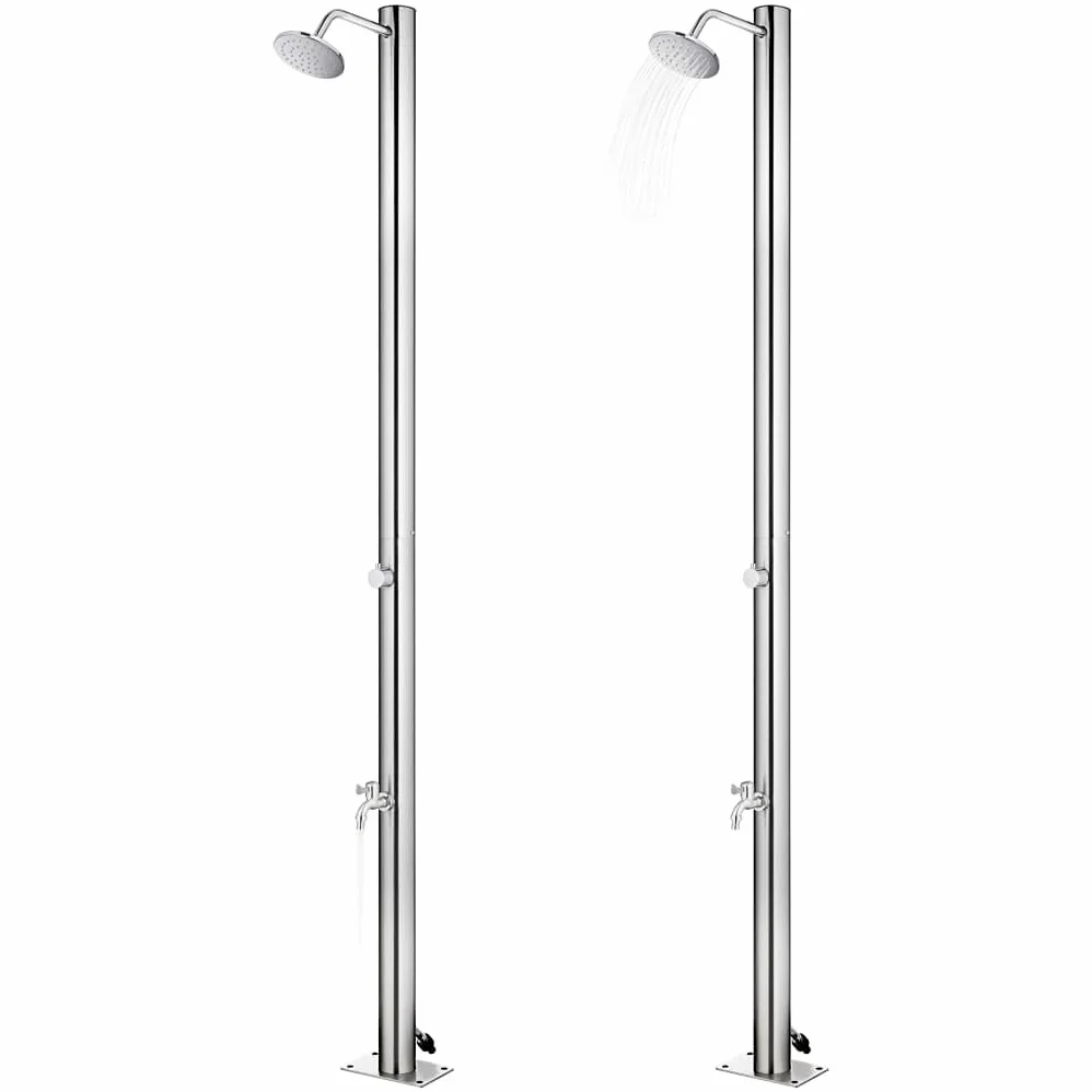 Ducha de jardín de acero inoxidable de 215 cm con alcachofa y grifo para lavar los pies, accesorios para piscina de jardín y piscina, resistente a la intemperie, diseño moderno, cuidado del