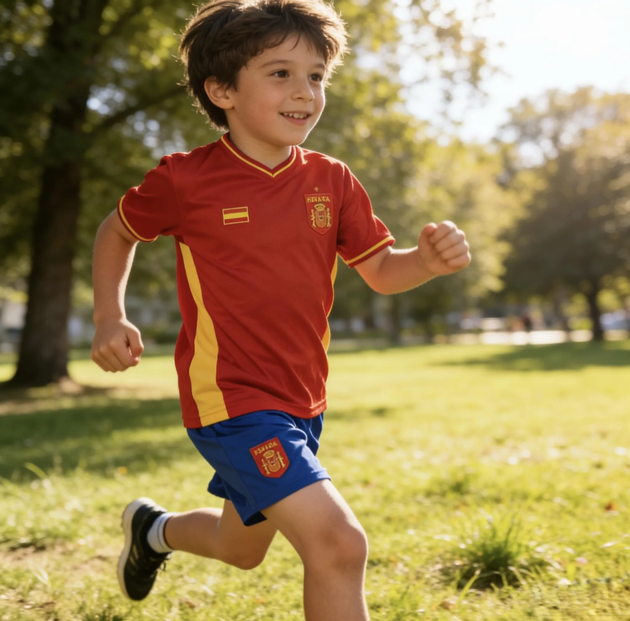 Camiseta de Fútbol España Hombre Rojo Amarillo Poliéster Manga Corta Transpirable