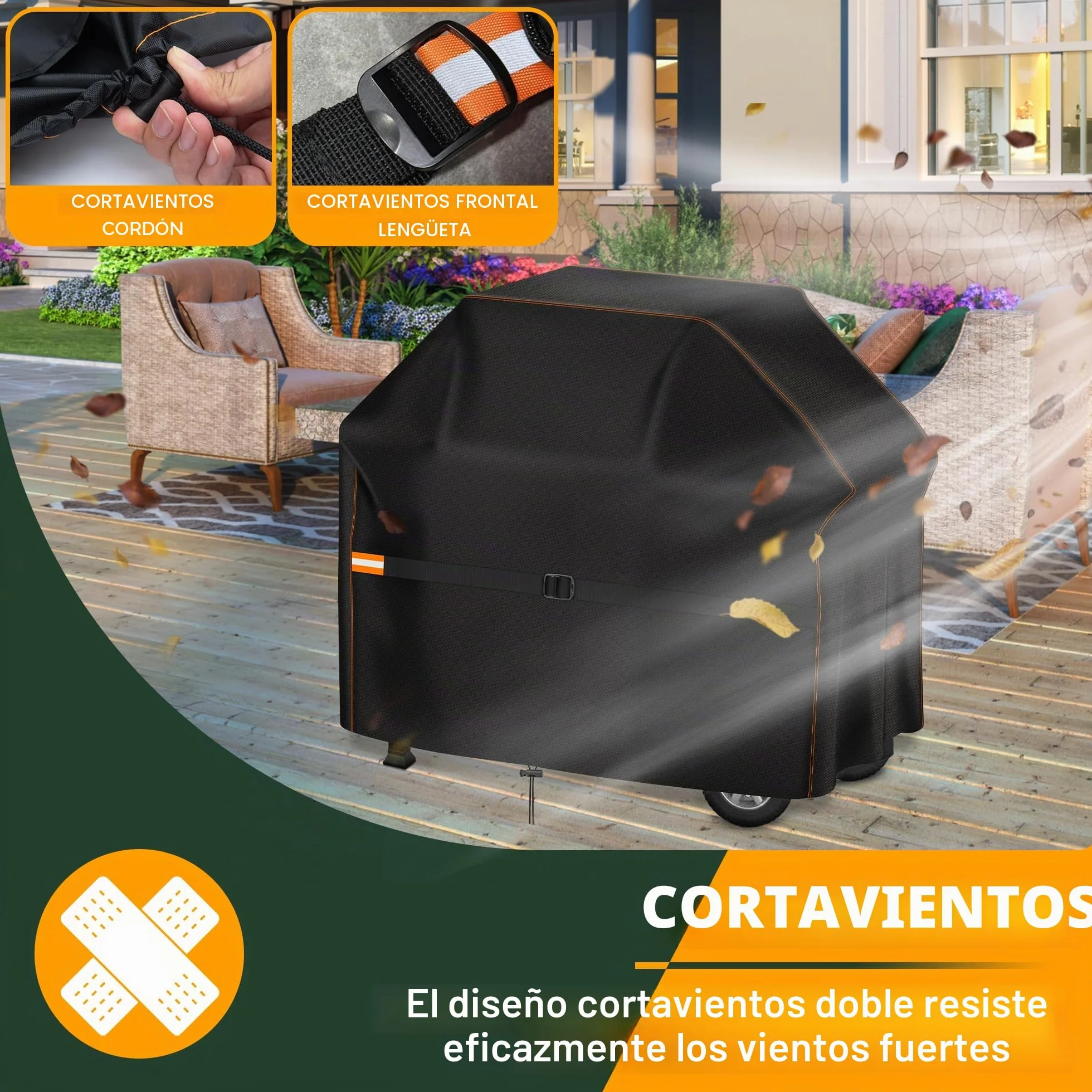 Enzeno Cubierta para Barbacoa Resistente a la Intemperie, Cubierta para Barbacoa de Gas, Impermeable, Funda Protectora a Prueba de Polvo para Weber, Brinkmann, Char Broil, 145x61x120cm, Color Negro