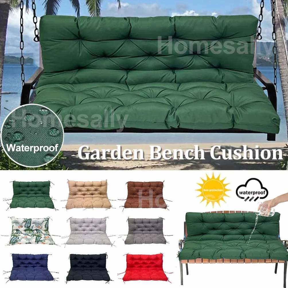 Impermeable al aire libre Swing Cushions with Backrest 2/3 Seater Bench Cushion for Garden Furniture Dark Grey Seat Replacement Cushions 150 x 100 x 10 cm Includes 8 slips Ties