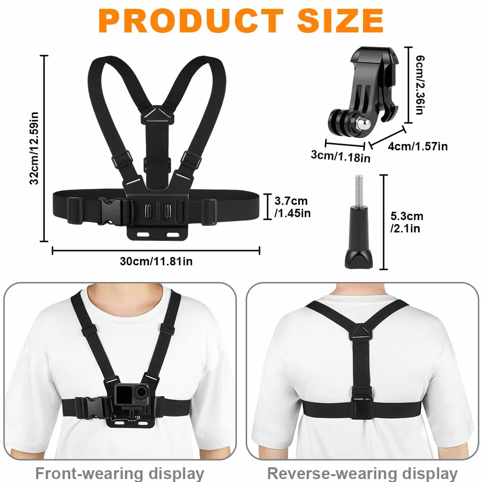 Set de Accesorios para Cámara de Acción GoPro, Arnés de Pecho y Correa de Cabeza Ajustable