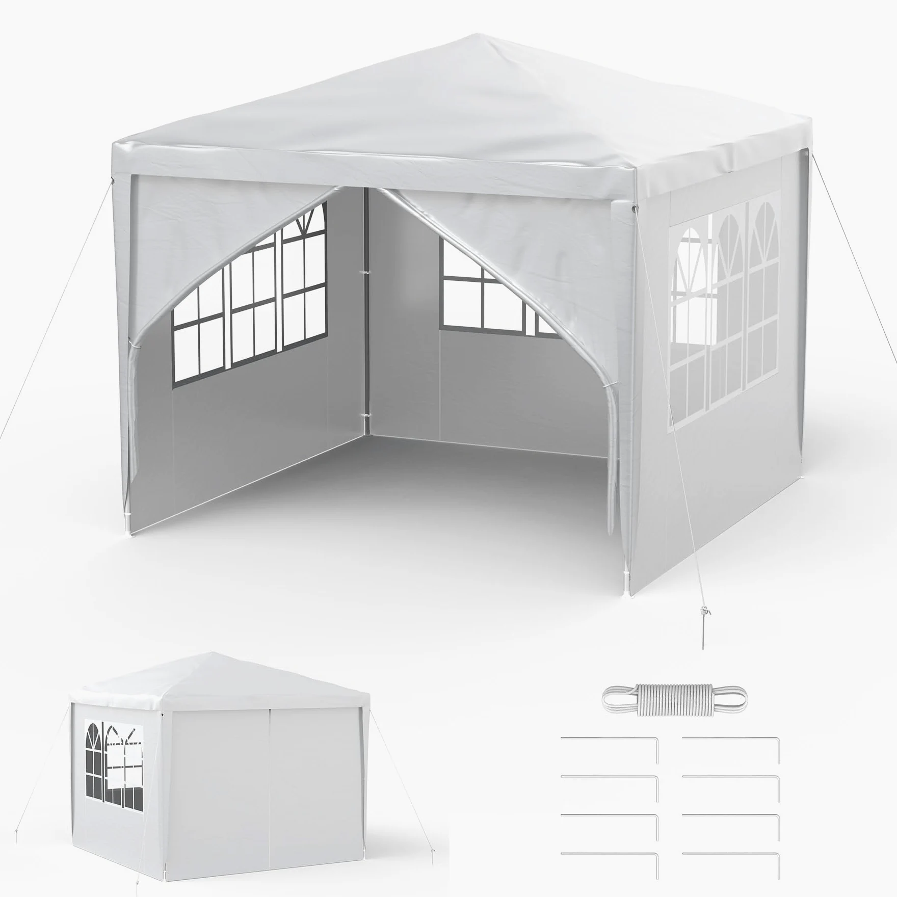 Froadp Carpa de jardín de 3 x 3 m con 4 paredes laterales, para fiestas, estructura de acero, resistente al agua, para jardín, mercado, boda, color blanco