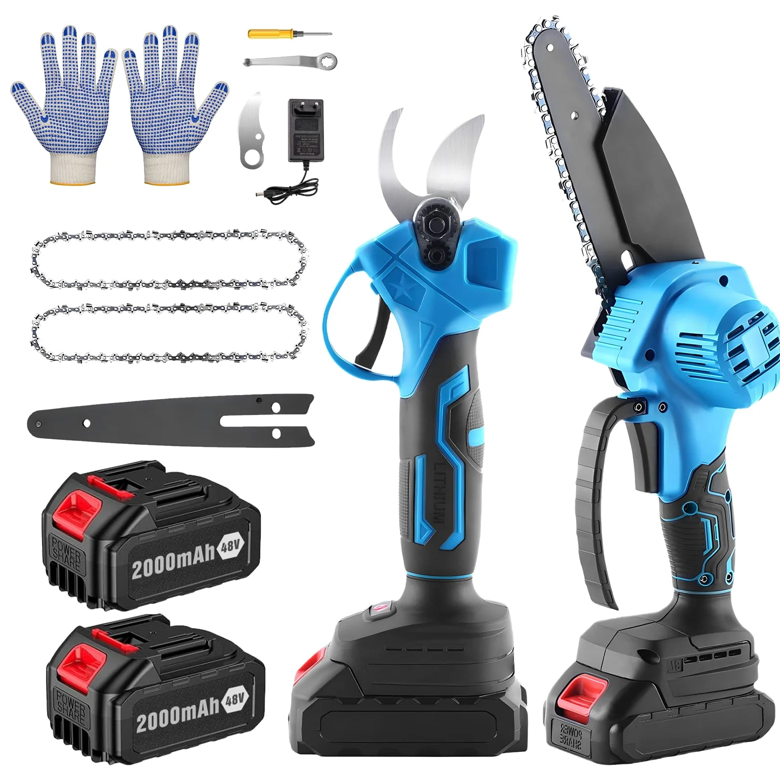 Tijeras De Podar Eléctricas Kit Motosierra Batería 48V 2000mah Con Cadena