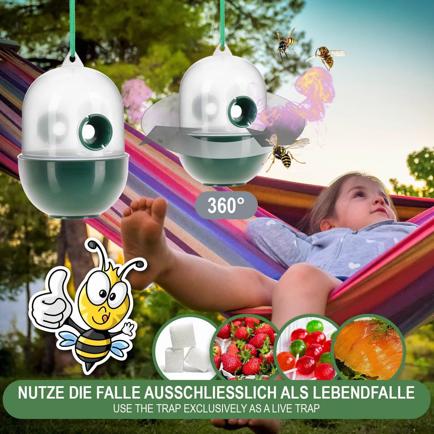 COM-FOUR® Trampa para Insectos 4X - Trampa Viva para Colgar - Protección contra Insectos para Exteriores respetuosa con los Animales - Atrapa Insectos de plástico (04 Piezas - Transparente 12cm)