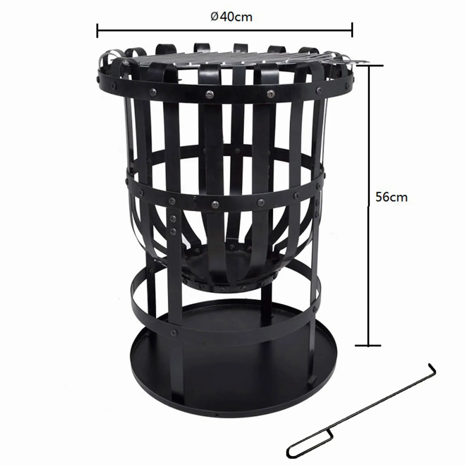 KEKAI Brasero de Acero para Exteriores 2 en 1 con función de Barbacoa y Fuego Kekai Dana 40 x 56 cm Grill, Atizador y Recogida de Cenizas