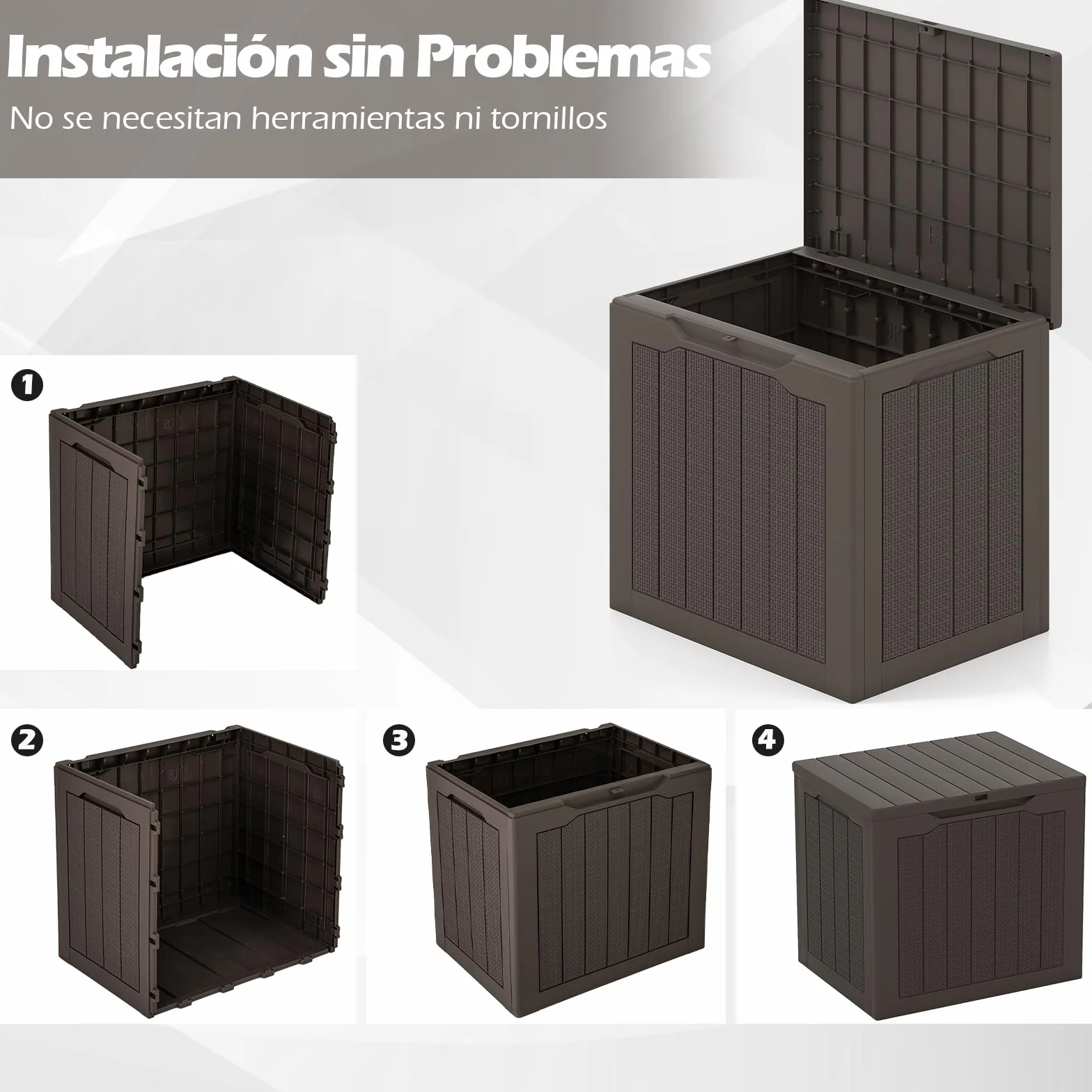 COSTWAY Arcón Jardin Exterior 96L, PP, Baul Almacenaje Exterior con Tapa Cerradura, Caja de Almacenamiento para Patio, 56 x 41 x 50,5 cm, Carga 150kg Terraza Balcón (café)