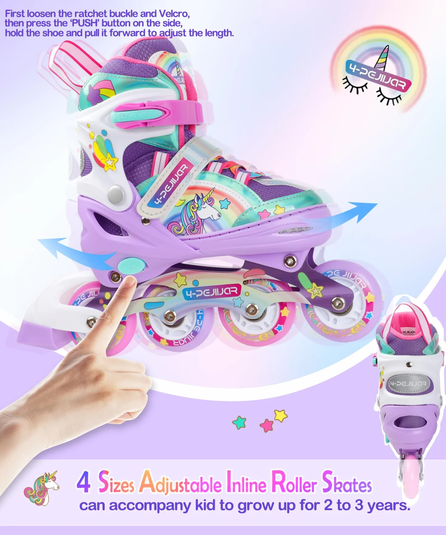 Patines en línea Unicornio para Niñas Ajustables con Ruedas Luminosas 4 Ruedas Quad Principiantes