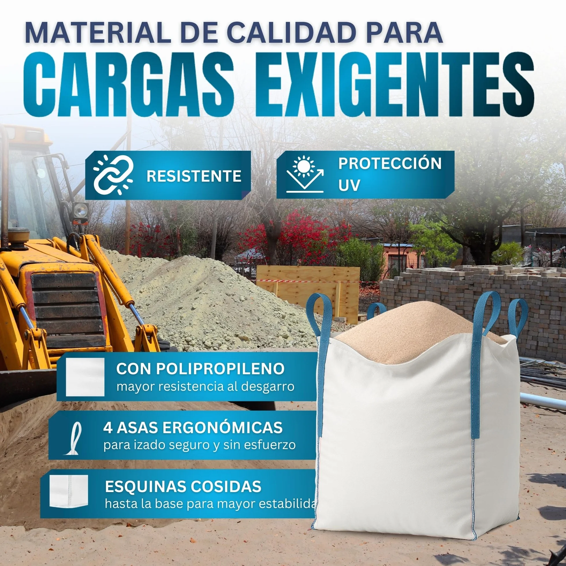 [x4 Sacos] Saco Big Bag 1000kg | Sacos Escombros Obra 80x80x90 cm | Big Bags Resistentes y Reutilizables para Jardín, Arena, Grava, Leña y Sacas 1000kg para Reparto