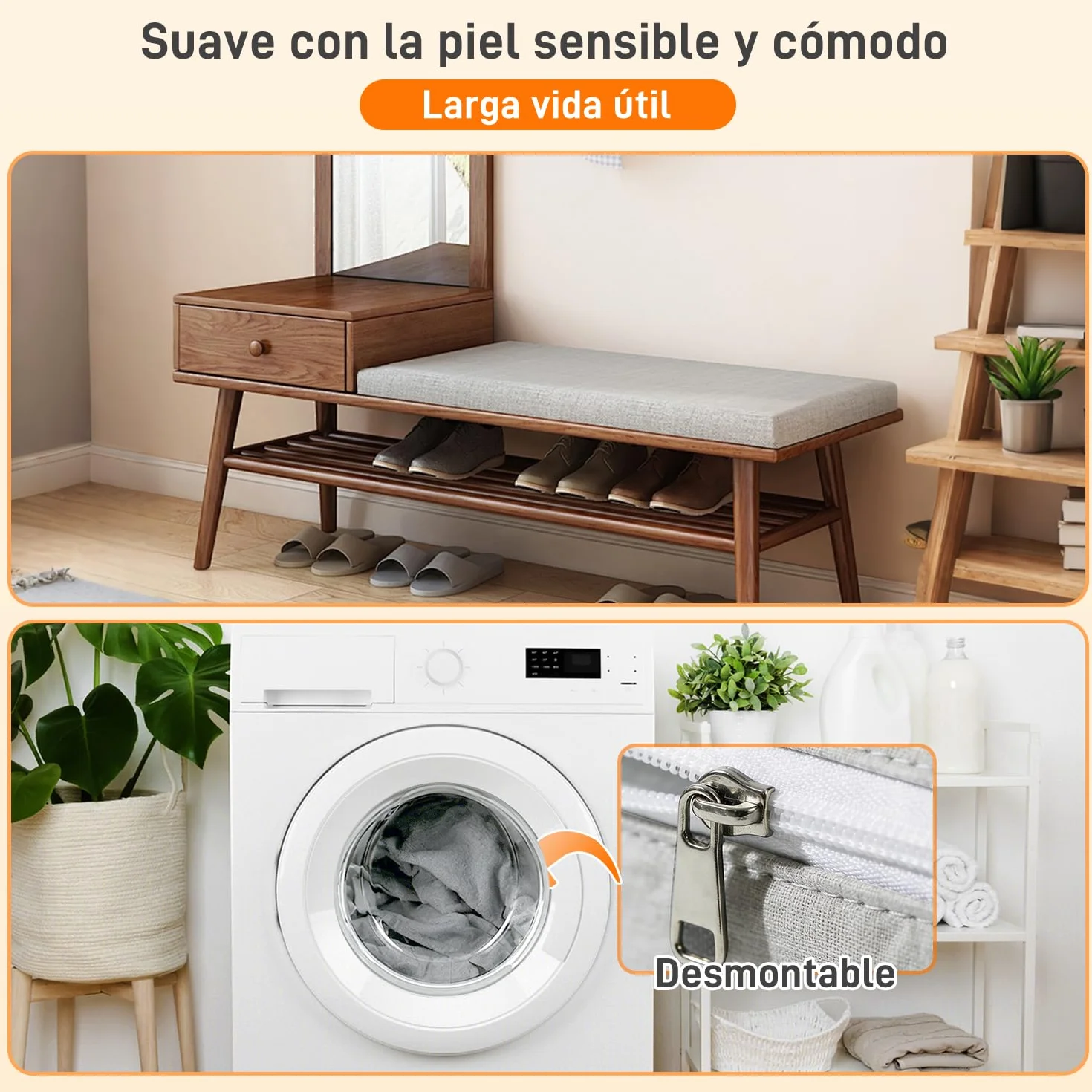 Cojín para Banco Lino Parte Inferior Antideslizante, Cojin Banco Interior Exterior Espuma de Alta Resistencia, Cojín de Muebles para Banco de jardín y Patio, Ventana