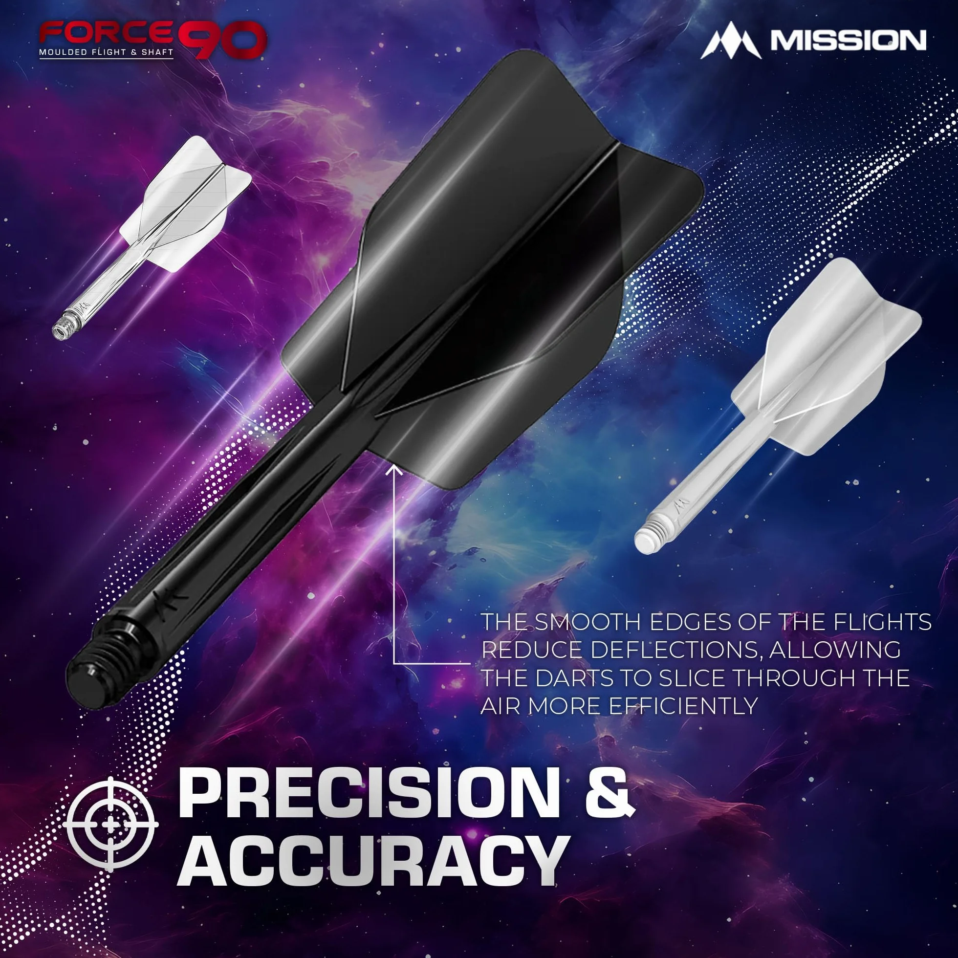 Mission Darts Force 90 2 en 1 Delgado Paquete de 3 Plumas y Tallos Combinados