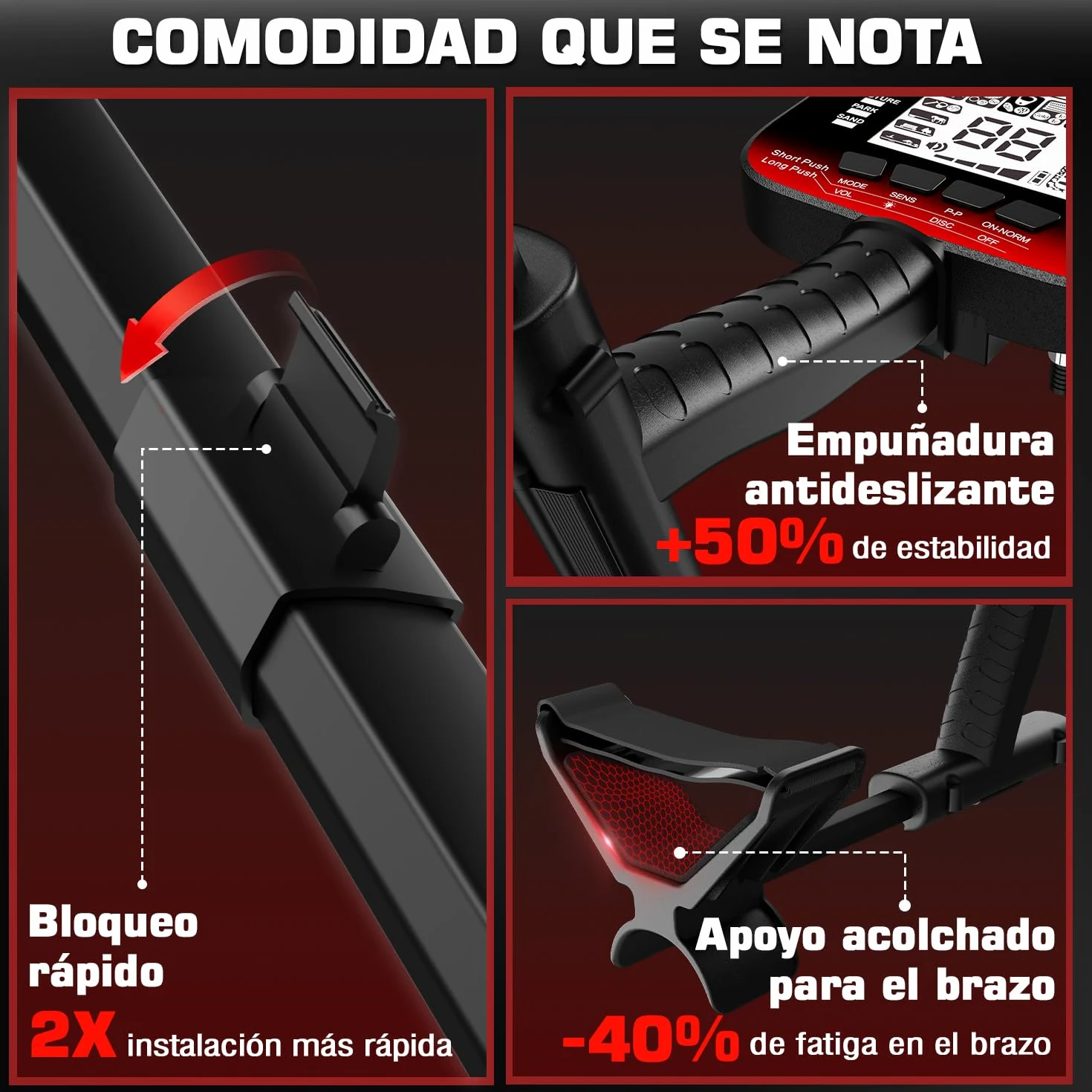 DR.ÖTEK Detector de Metales Profesional para Adultos y Niños, Impermeable para Oro con Modos Pinpoint y Terreno, Emparejamiento Rápido, 6 Modos, Alta Precisión, Ligero y Fácil de Usar,Rojo