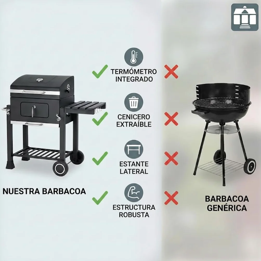 Tarrington House Barbacoa de Carbón Memphis, Termómetro, Mesita Plegable, Ganchos para Accesorios, Sistema Smart-Grid, Ruedas