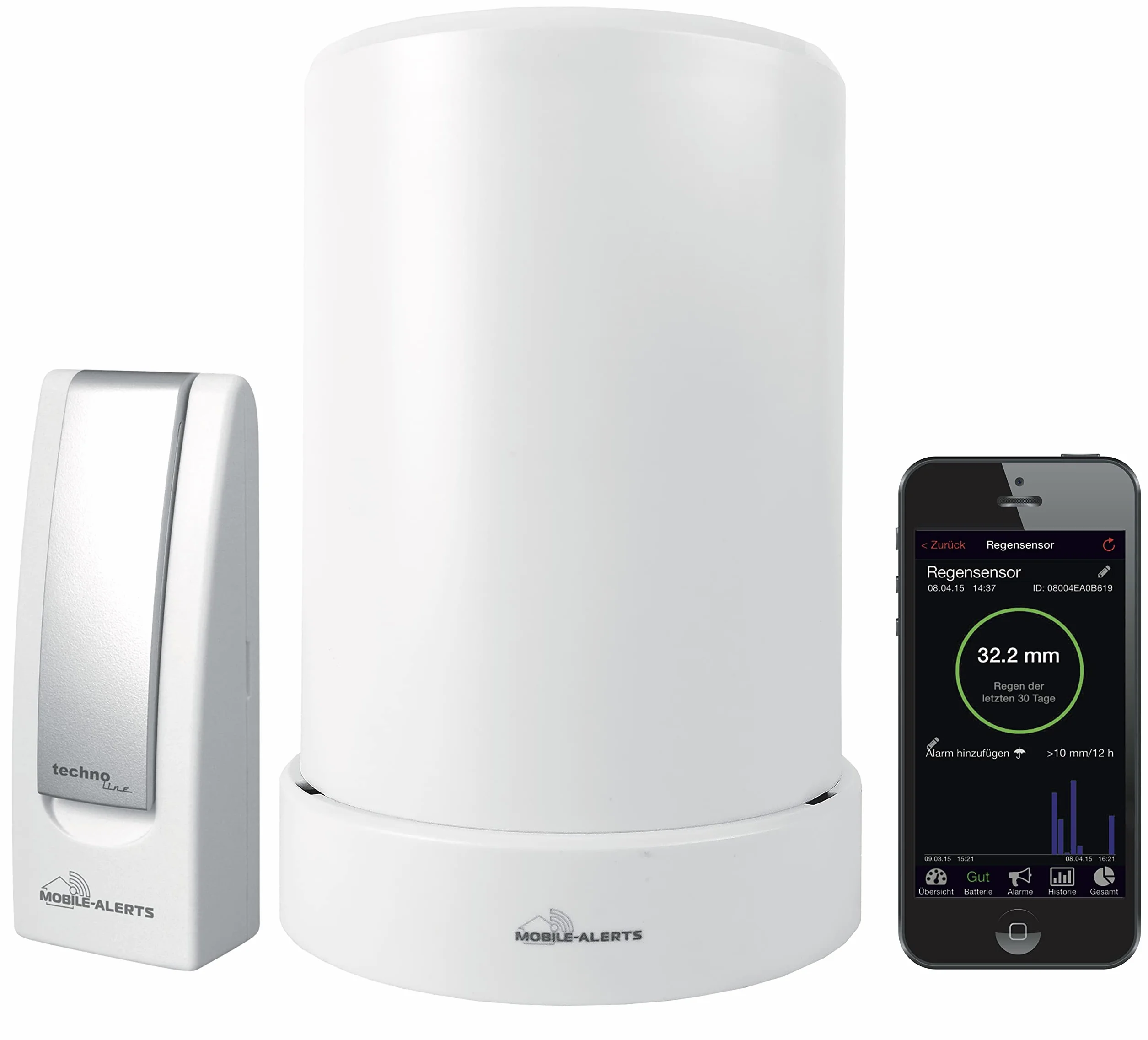 Technoline MA 10040 - Pluviómetro Completo, Puerta de Enlace y Sensor de Lluvia inalámbrico con aplicación Gratuita para Smartphone, Color Blanco