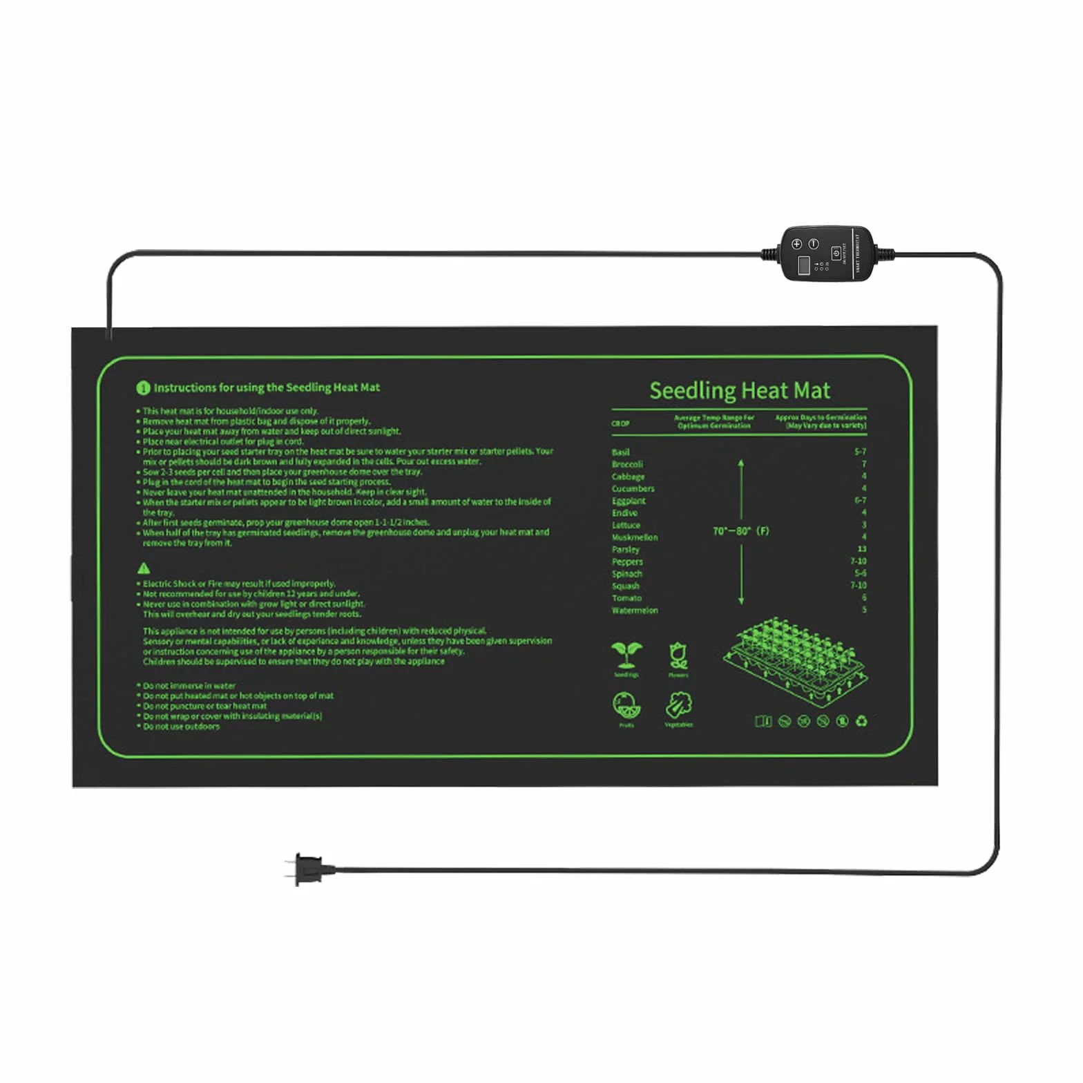 25cm*52cm Estera TéRmica para PláNtulas, Estera Calefactora para Plantas, Alfombrilla Térmica para Plantas con Termostato, para Jardinería Invernaderos Semillas de Cultivos Germinación Cultivo