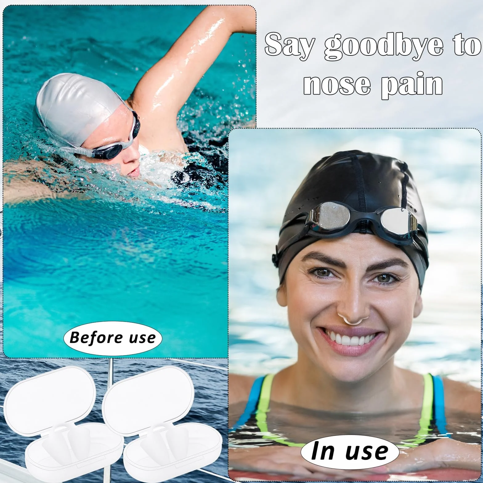 Piscina Tapón Nariz 2 PCS Protector Nasal Nadar Silicona Reutilizable para Principiantes Natación Surf