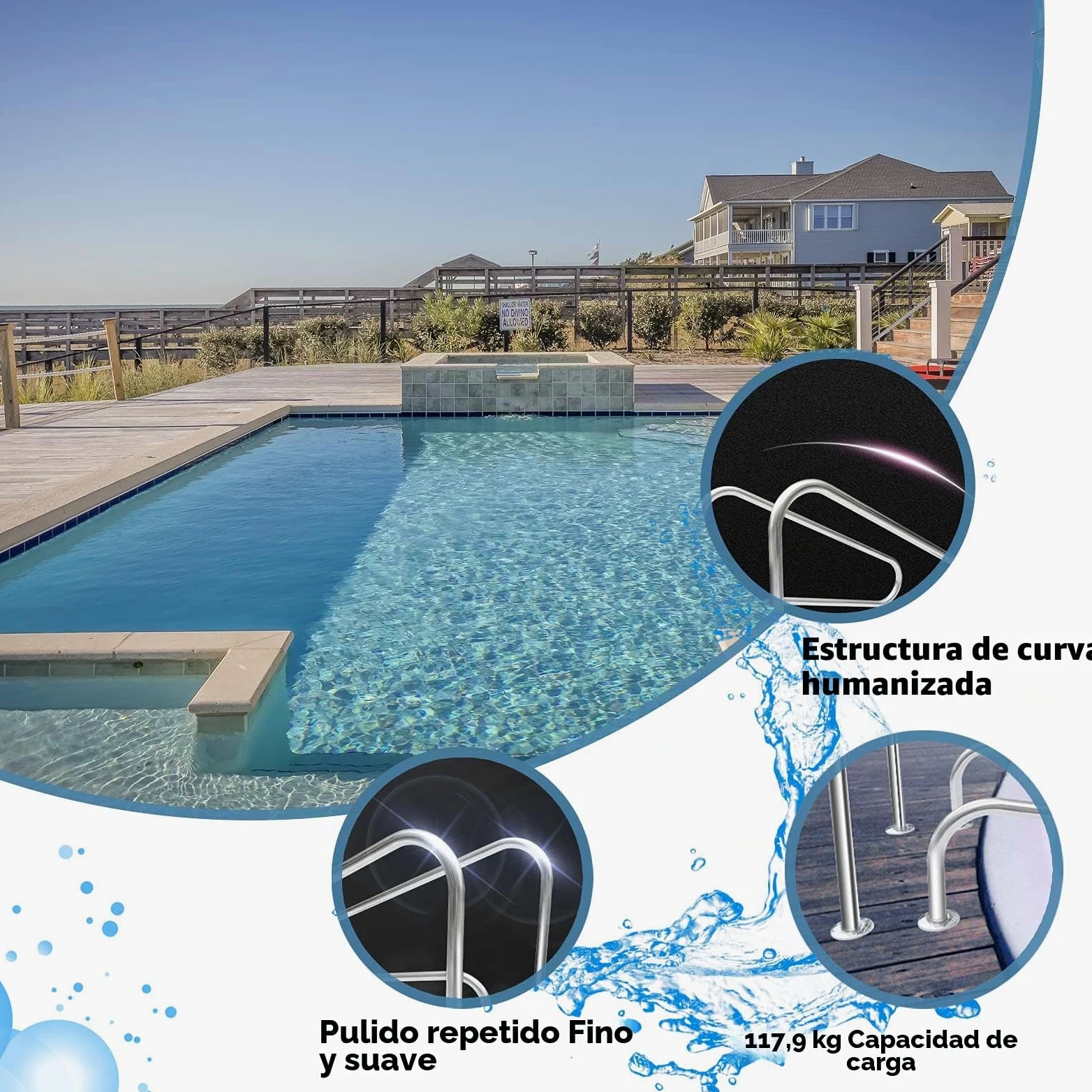 PINFU Barandilla para Piscina Barandilla de fácil Montaje con Placa Base, barandilla de Acero Inoxidable 304 para Escalera de Piscina Barandilla para Piscina | Acero Inoxidable 304, Resistente a la corrosión, Placa base estable, Para escaleras de piscina,