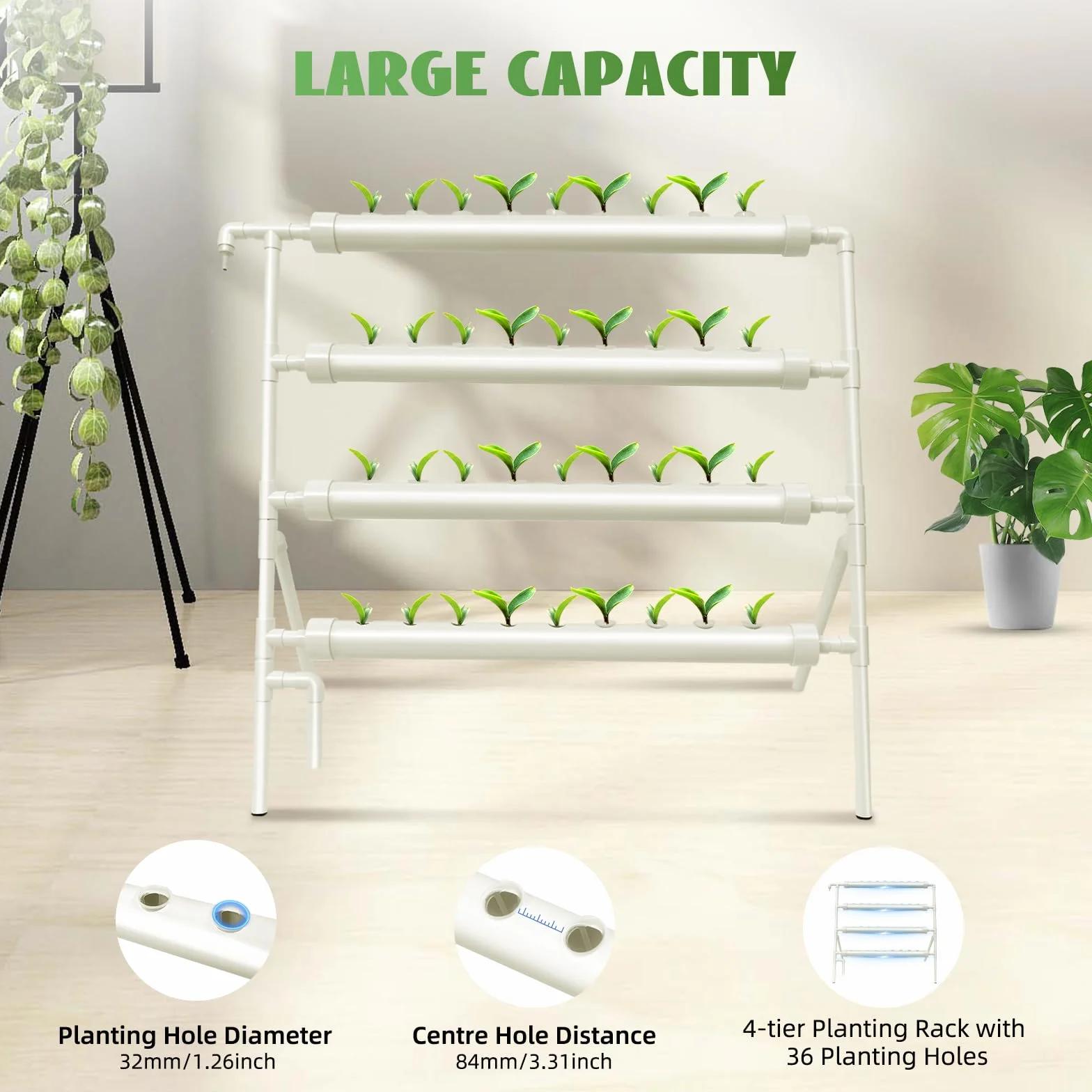 Sistema hidropónico hidropónico para cultivo de plantas sin tierra, 36 plazas, 4 capas, plantas, verduras, hidroponía para casa, balcón, jardín, balcón (capa individual 36 agujeros)