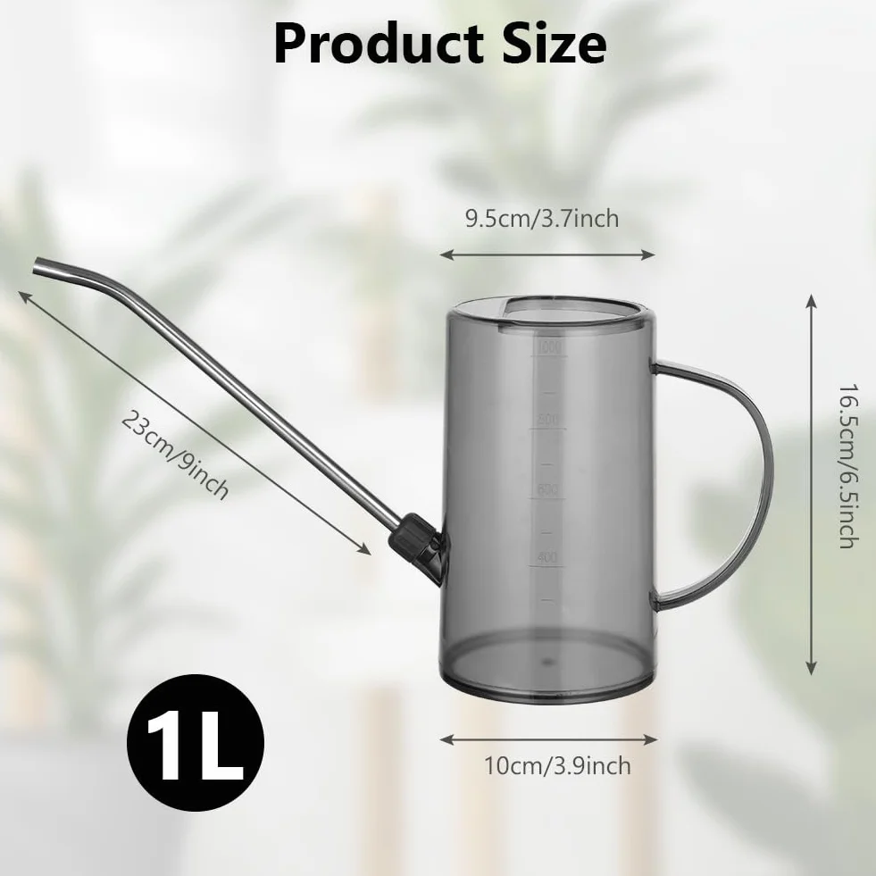 OFFCUP Regadera, 35oz 1L Regadera Pequeña, Regadera de Plástico para Jardín, Regadera con Caño Largo y Cómodo Mango de Madera, Regadera para Plantas, para Vivienda Exteriores Interior (Verde)