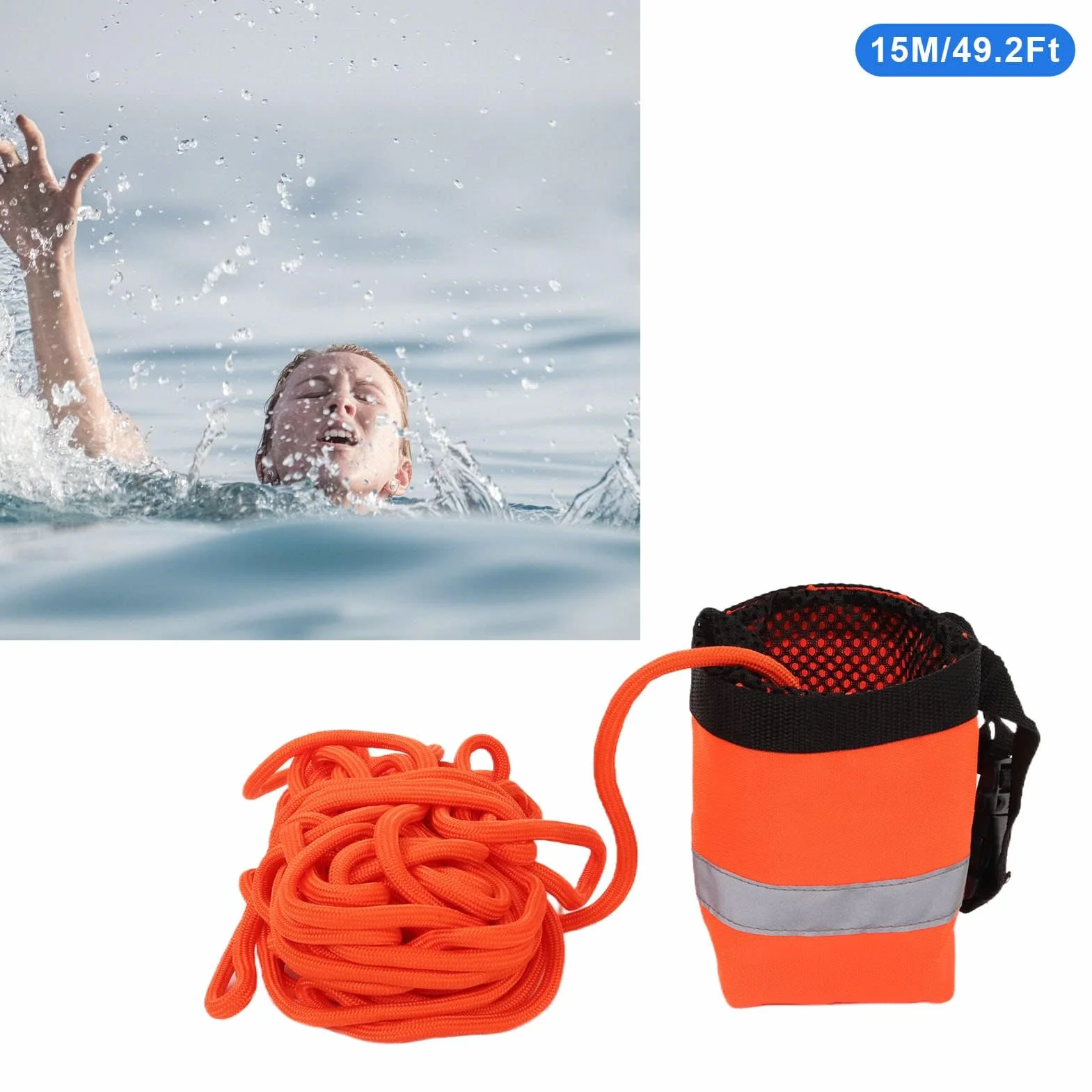Alomejor Bolsa de Tiro de Cuerda Flotante para Deportes Acuáticos con Cuerda Arrojable Reflectante