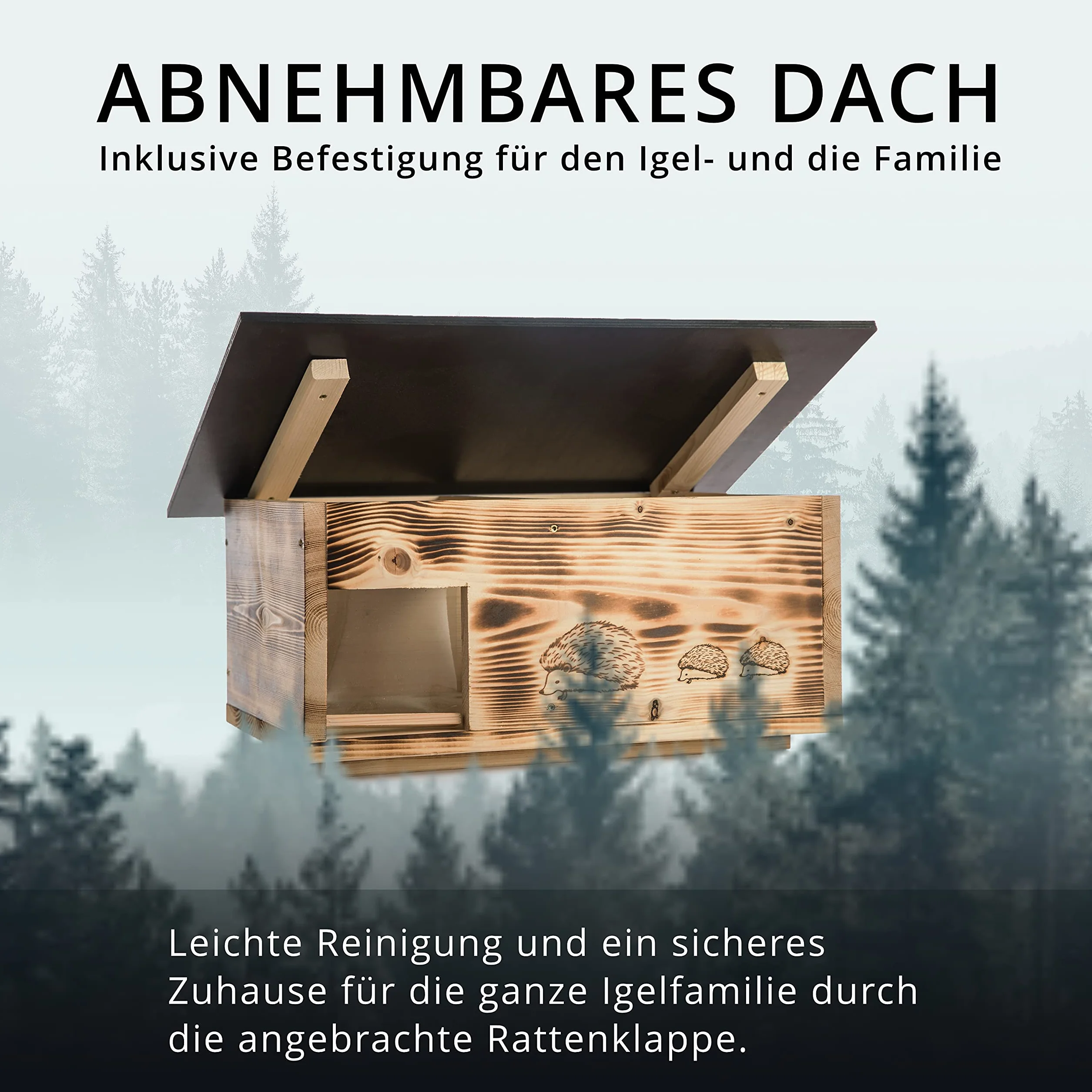 Casa para erizos XXXL, con entrada de laberinto y solapa para ratas, con suelo y apertura de techo extraíble para facilitar la limpieza (quemado)