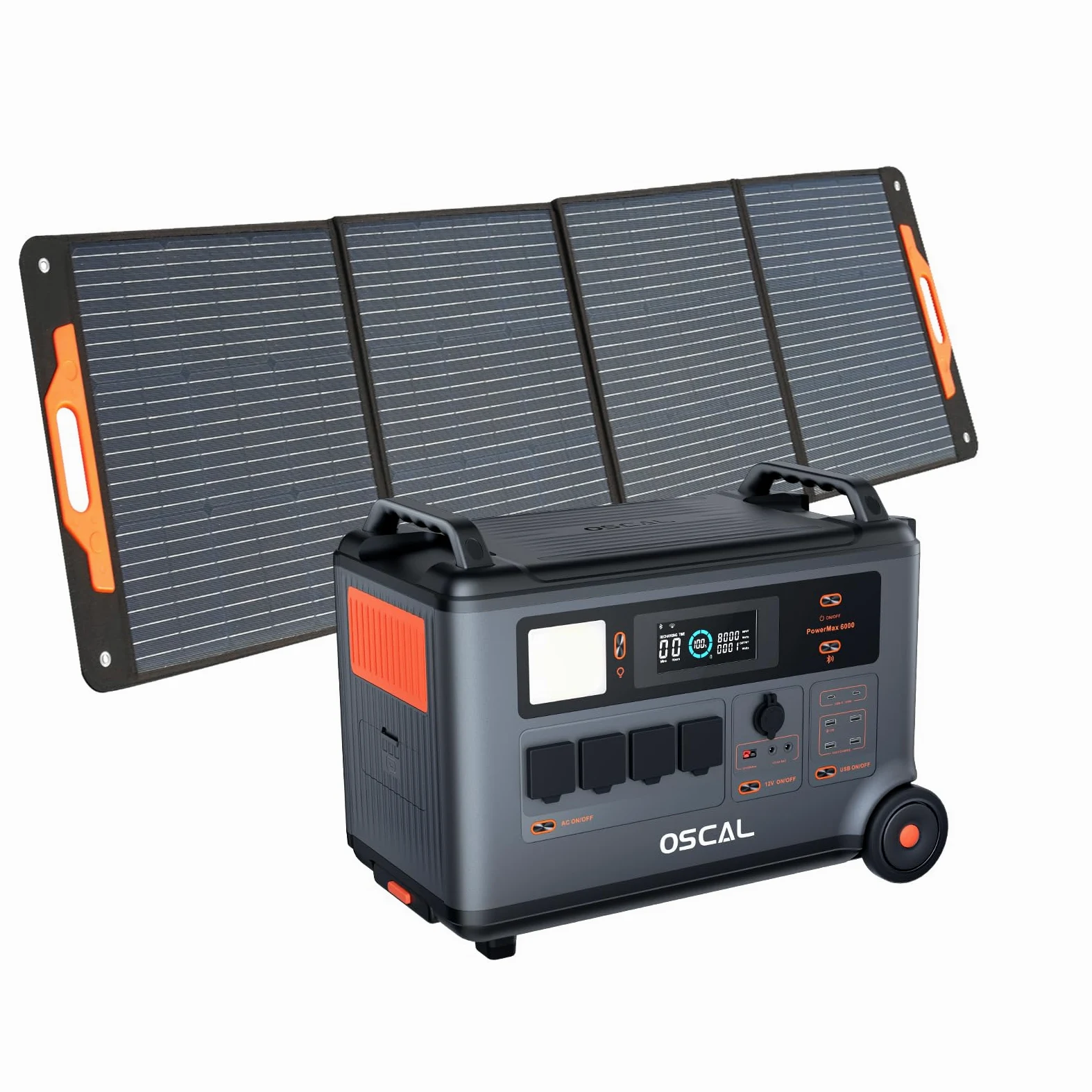 OSCAL Estación de Energía Portátil, 6000W Generador Solar Portátil, Batería LiFePO4 de 3600 WH, 230V 4AC Salidas de Reserva para Camping, Autocaravanas, Drones, con panel solar 200W
