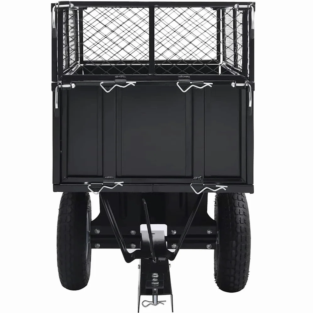 Remolque basculante para cortacésped de acero de 150 kg de carga con ruedas neumáticas 130 x 52 x 87 cm, acoplamiento universal, paredes laterales plegables para el cuidado del jardín