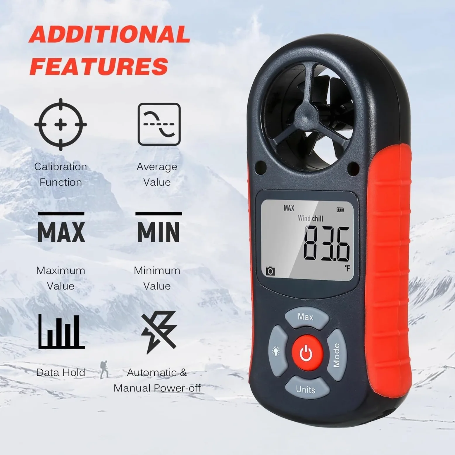 Anemómetro digital, Anemómetro Digital 8 En 1, Medidor De Velocidad Del Viento Mano Para Medir La Temperatura Y El Frío Con Pantalla LCD Retroiluminada