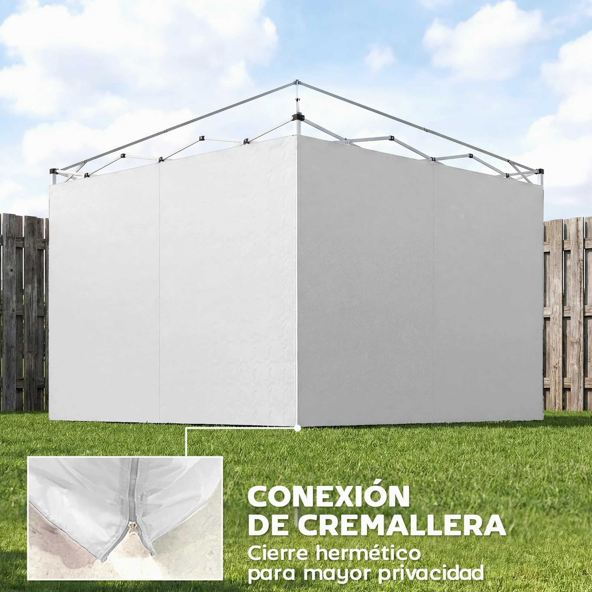 Outsunny 3 Paredes Laterales para Carpas de 3x3 m, Repuesto Cenador Tela Oxford 210D Cremallera, 300x200 cm, Blanco