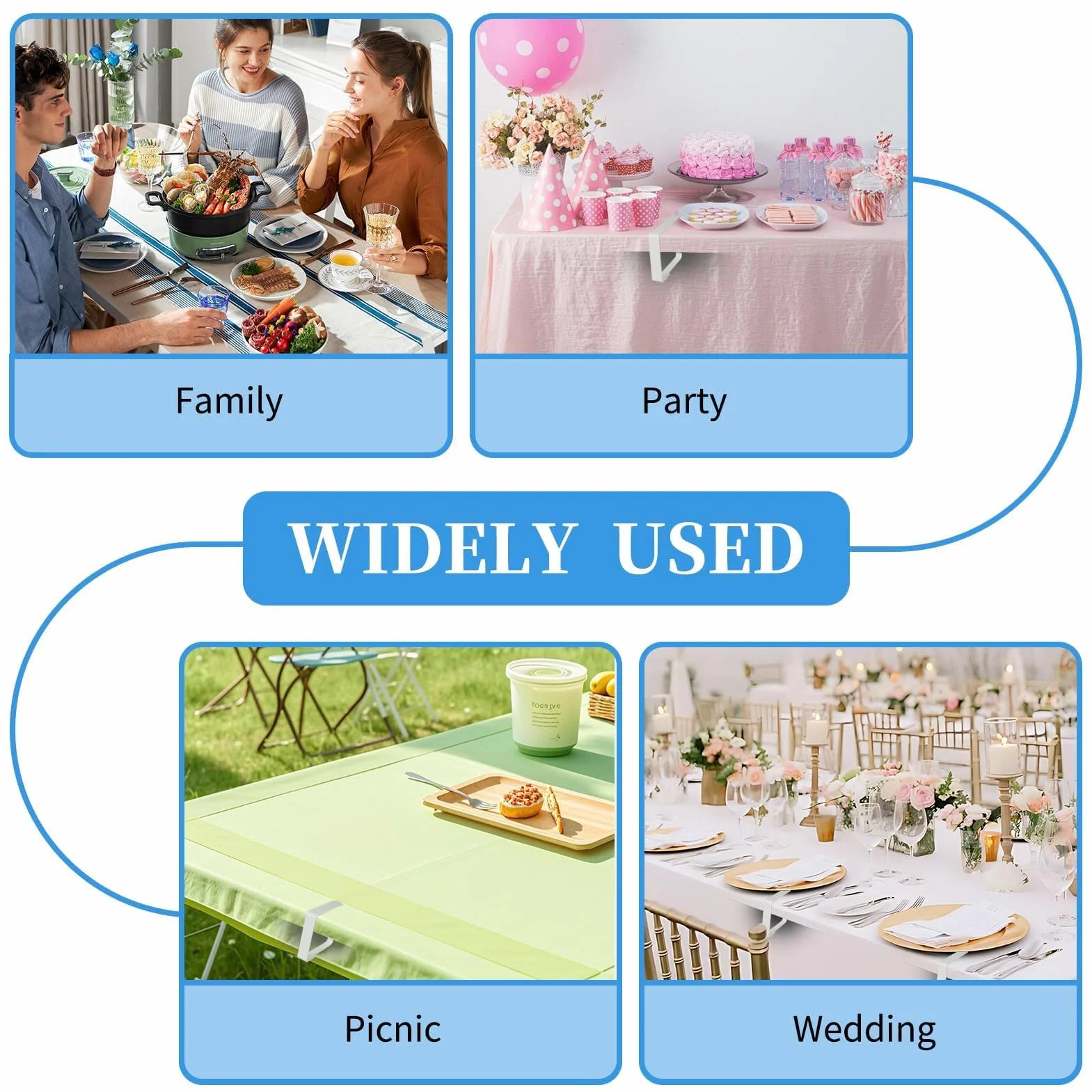 6 pinzas de mantel de acero inoxidable de gran formato, 8 x 7 cm, pinzas de mantel para mesas gruesas de 0 a 7 cm, para mesa de jardín, restaurante, comedor, fiestas, bodas