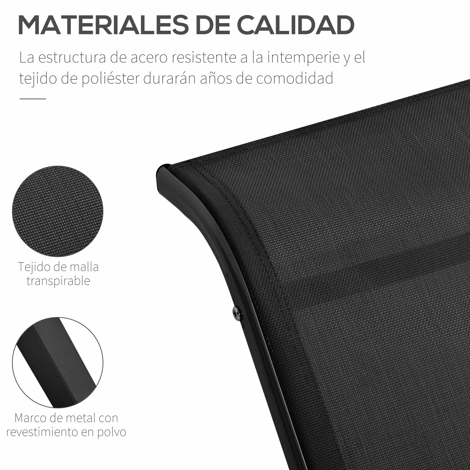 Outsunny Set de 2 Tumbonas Jardín Exterior con Mesa Auxiliar de Vidrio Templado Tumbonas con Respaldo Reposabrazos para Patio Piscina Terraza Exterior Negro