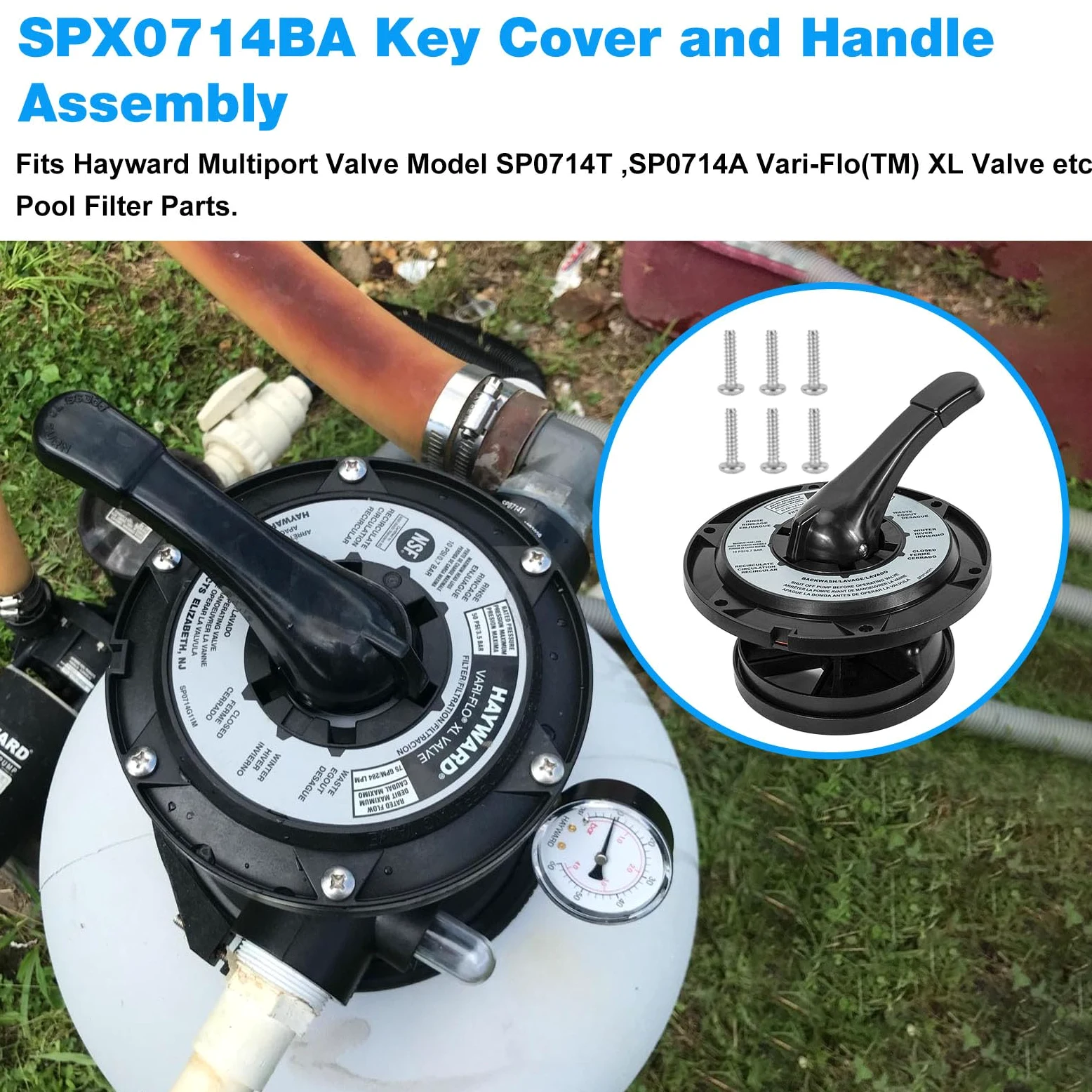 Kscjdg Nueva actualización SPX0714BA - Válvula multipuerto Hayward de repuesto para llave y mango, sistemas de filtro de arena Hayward SP0714T, SP0714A y S210S, S220T2 Pro Series, con 6 tornillos
