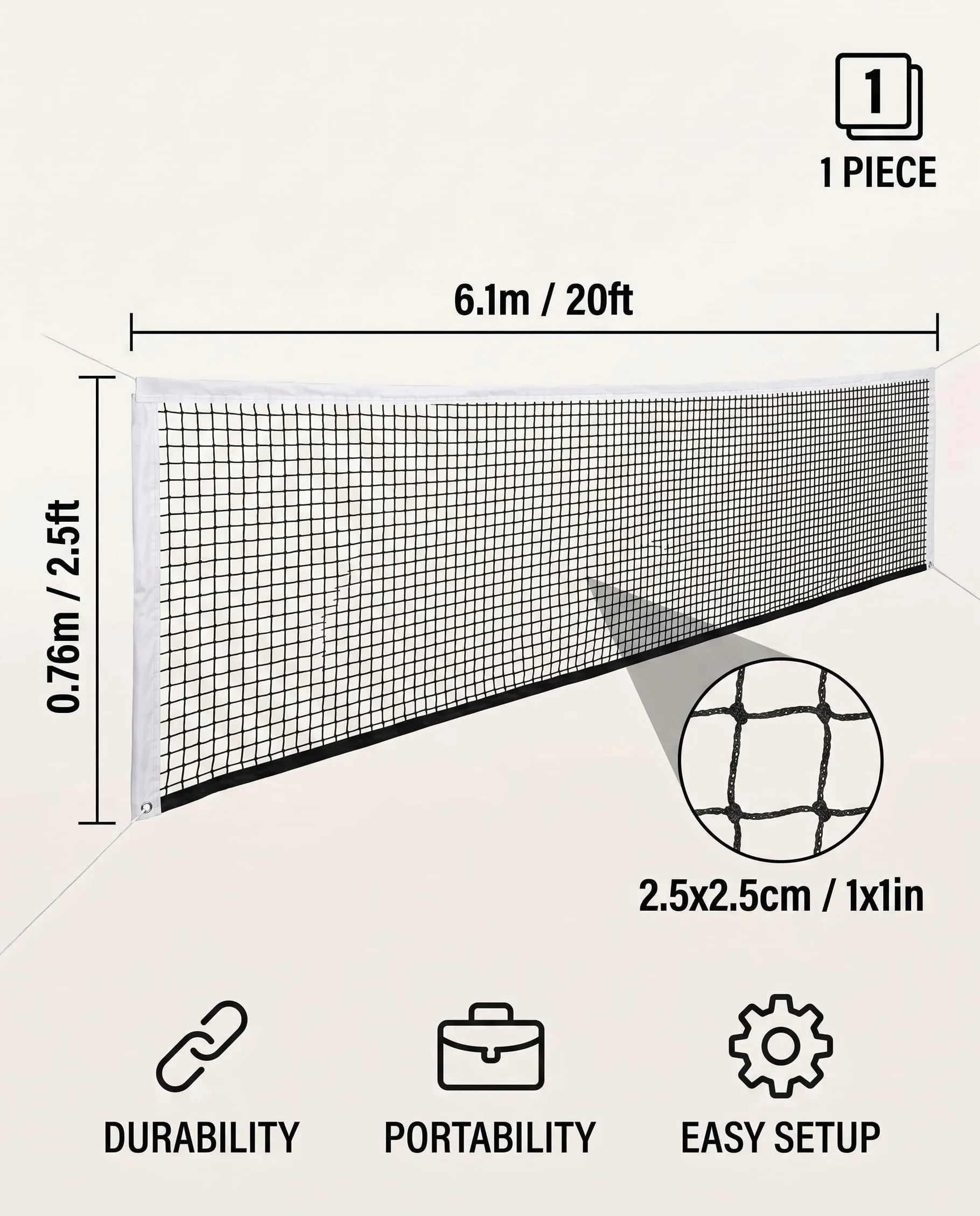 Red de Bádminton Tenis Voleibol Portátil Plegable 6,1 × 7,6 m para Playa Jardín Deportes
