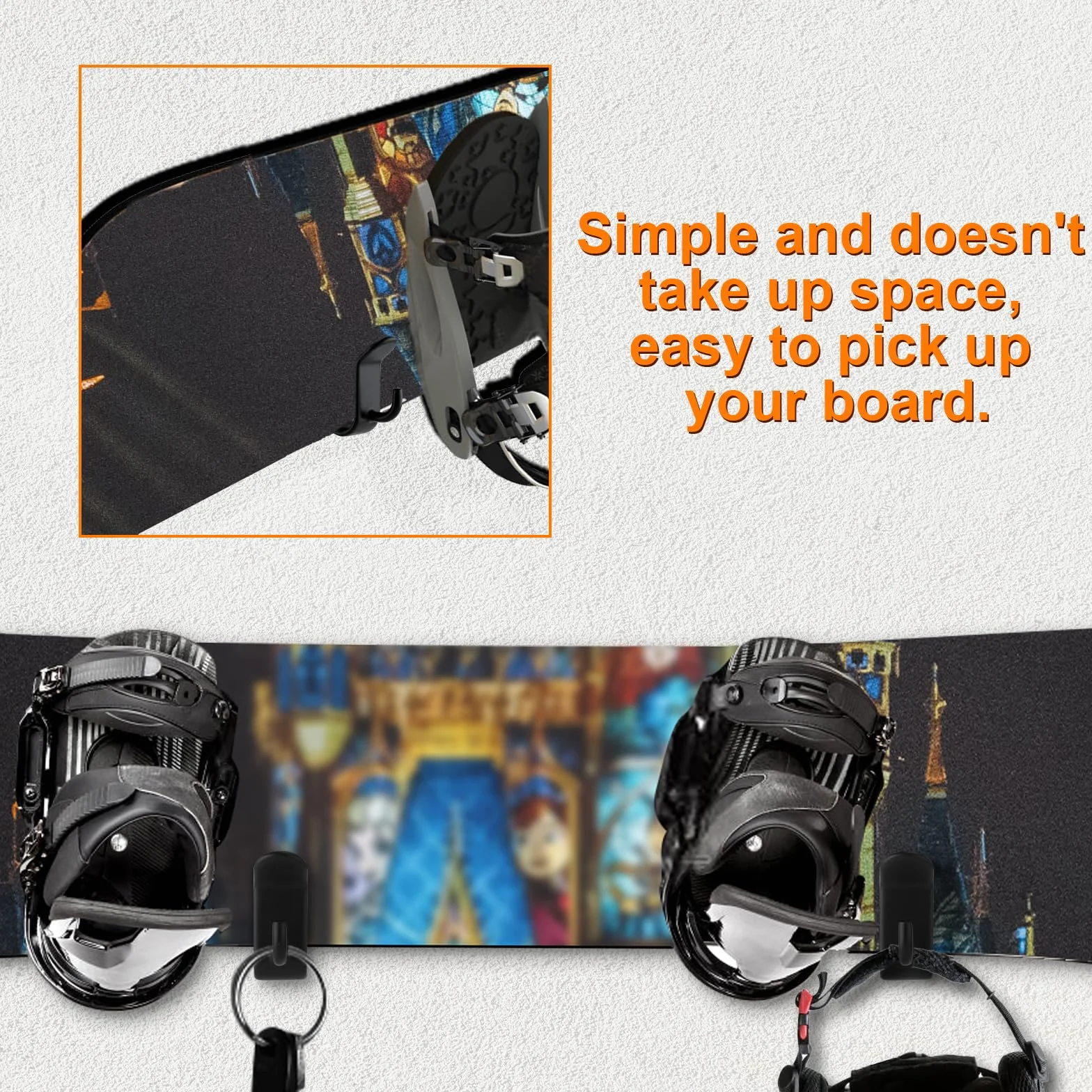 PEUTIER Soporte de Pared para Snowboard Horizontal, Estante de Exhibición de Acero Fuerte, Montaje de Pared para Snowboard, Tabla de Esquí, Longboard (Negro)