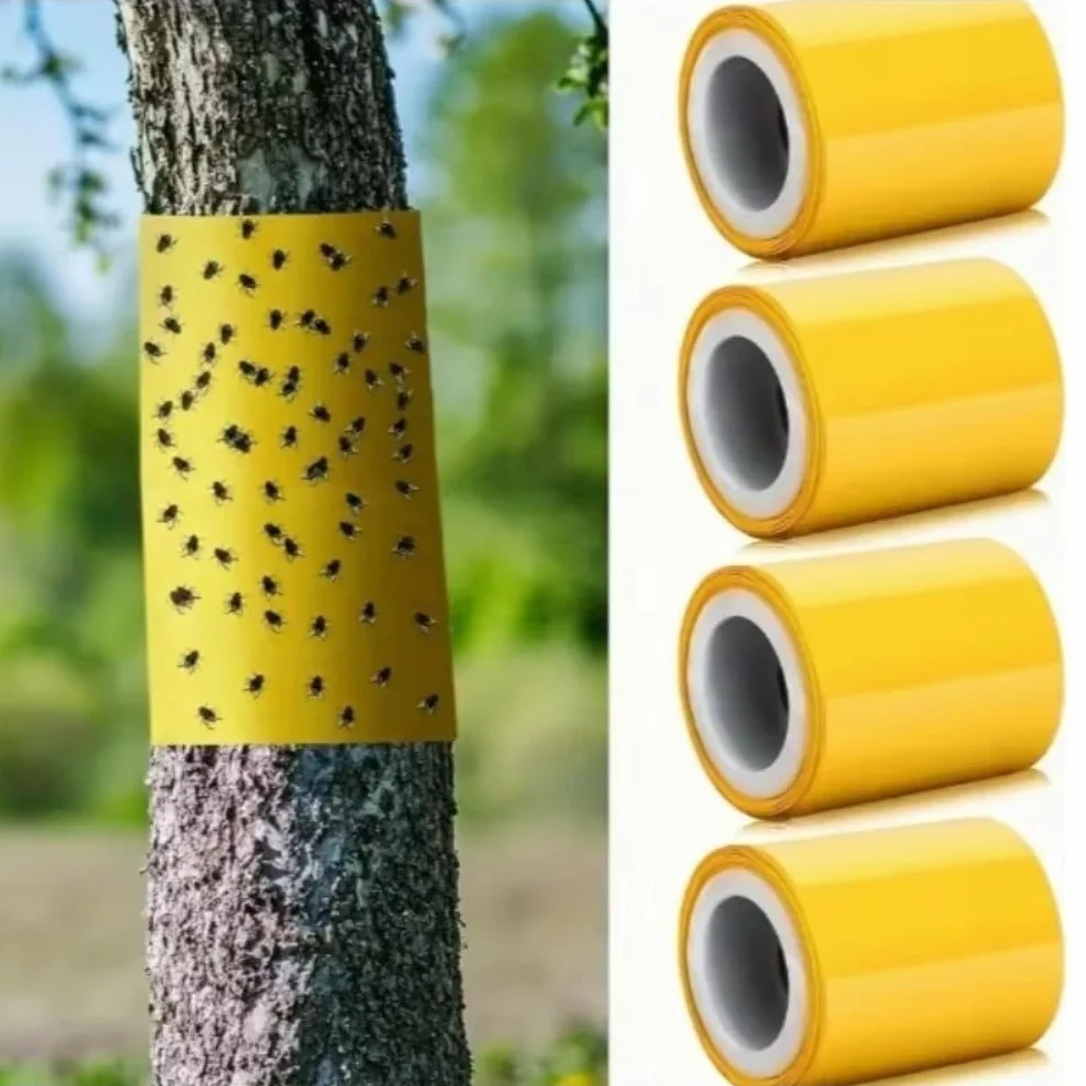 Trees - Cinta adhesiva de doble cara para árboles contra orugas, hormigas y polillas de invierno, trampa para insectos sin pesticidas para jardín (10 cm x 10 m, amarillo)