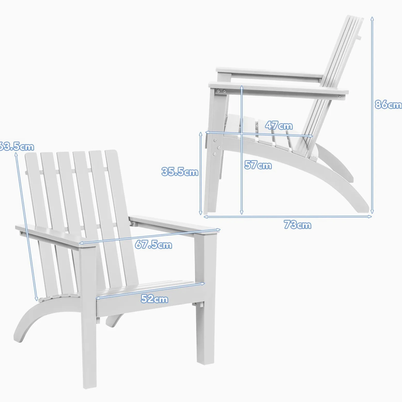 KOMFOTTEU Silla Adirondack de Madera de Acacia, Silla de Jardín con Respaldo y Reposabrazos, Sillón Ergonómica con Carga de hasta 160 kg, Silla de Relajación para Balcón, Terraza (Blanco)