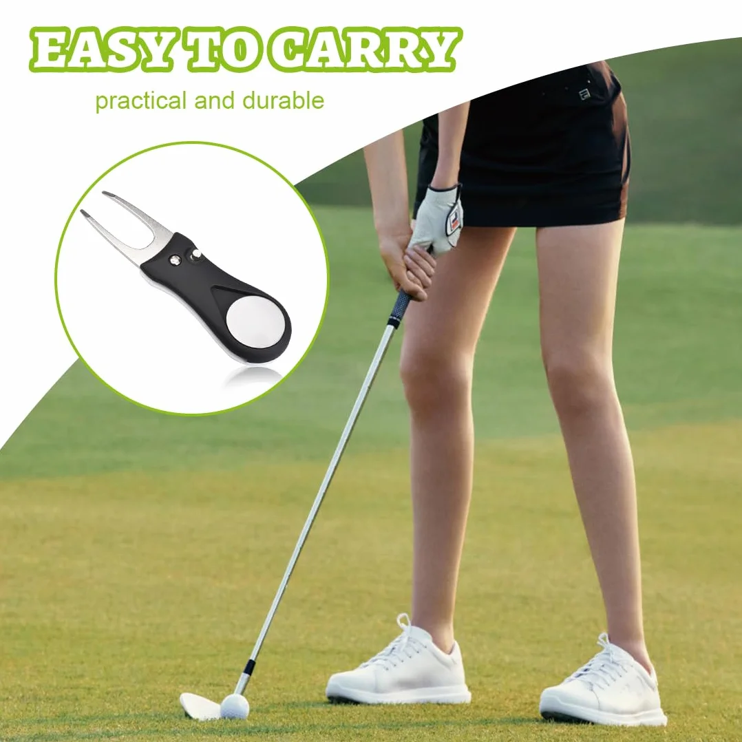 Herramienta Multifunción de Reparación de Golf con Cuchara de Acero Inoxidable y Marcador de Pelota