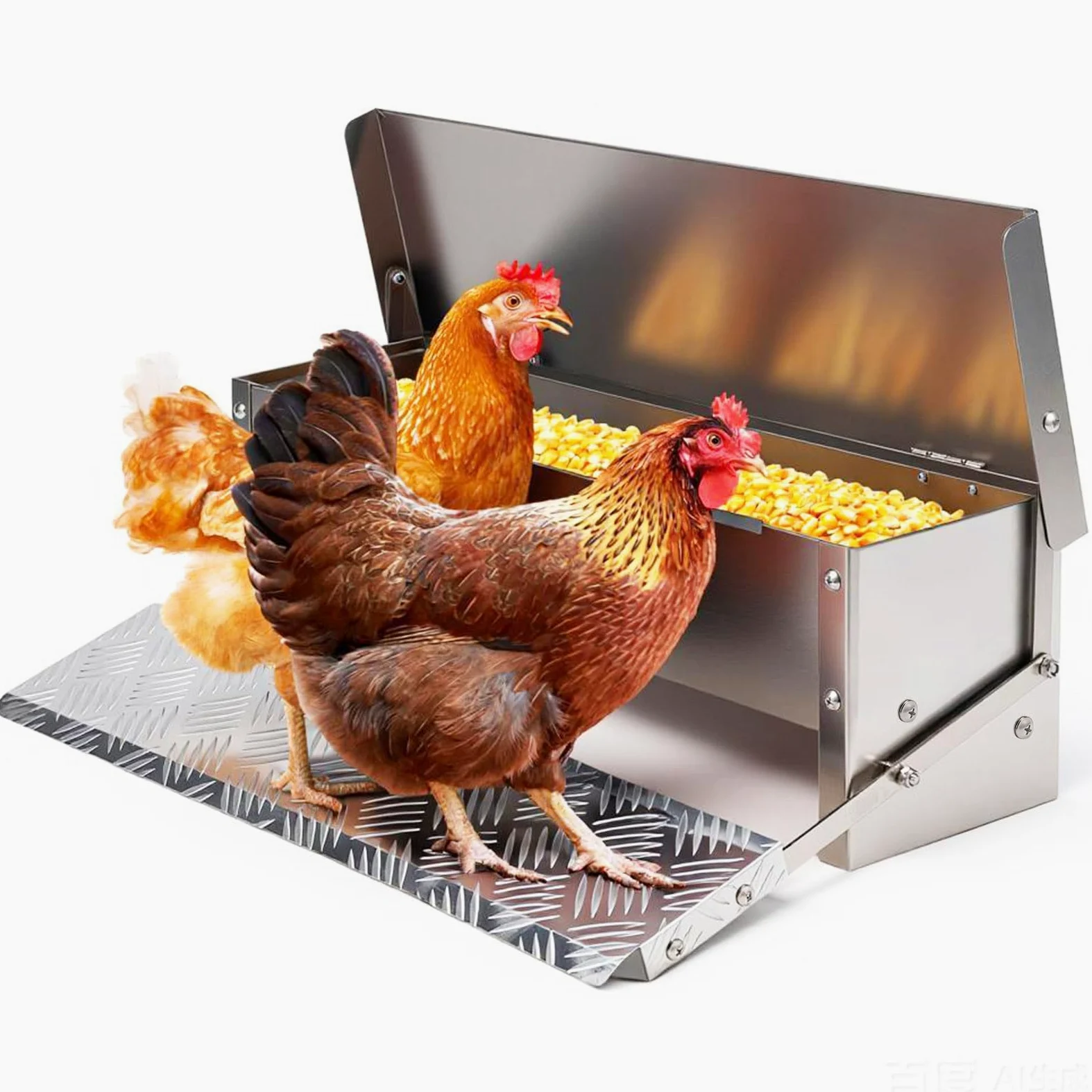 Comedero automático para pollos, comedero de aves de corral, sin residuos de metal, comedero de pedal con tapa resistente a la intemperie, comedero exterior para patos, bantamos, faisanes, 6