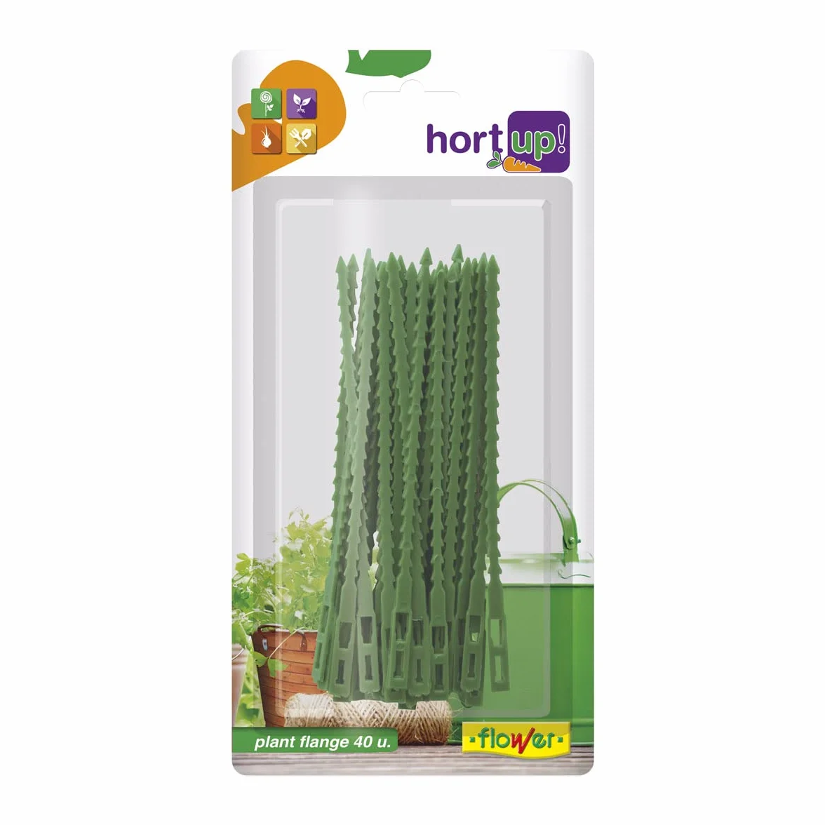 Flower - Bridas Ajustables y Reutilizables | Sujeción Segura para Plantas | Plástico Resistente | Verde Natural | Ideal para Jardinería, Verde, 12x2.5x24 cm, Plástico