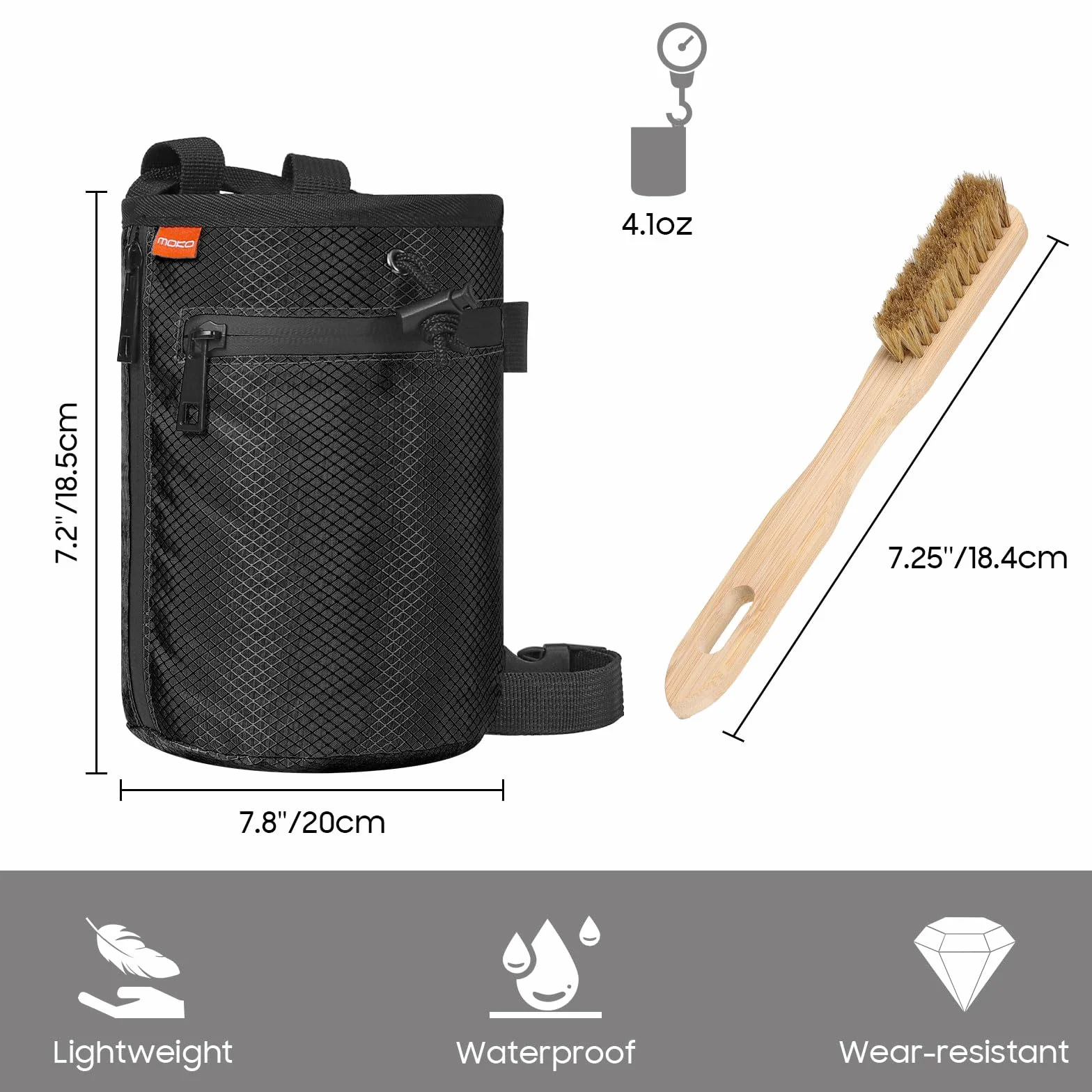 MoKo Bolsa de Magnesio Escalada con 2 Bolsillos Cremallera y Cinturón Ajustable
