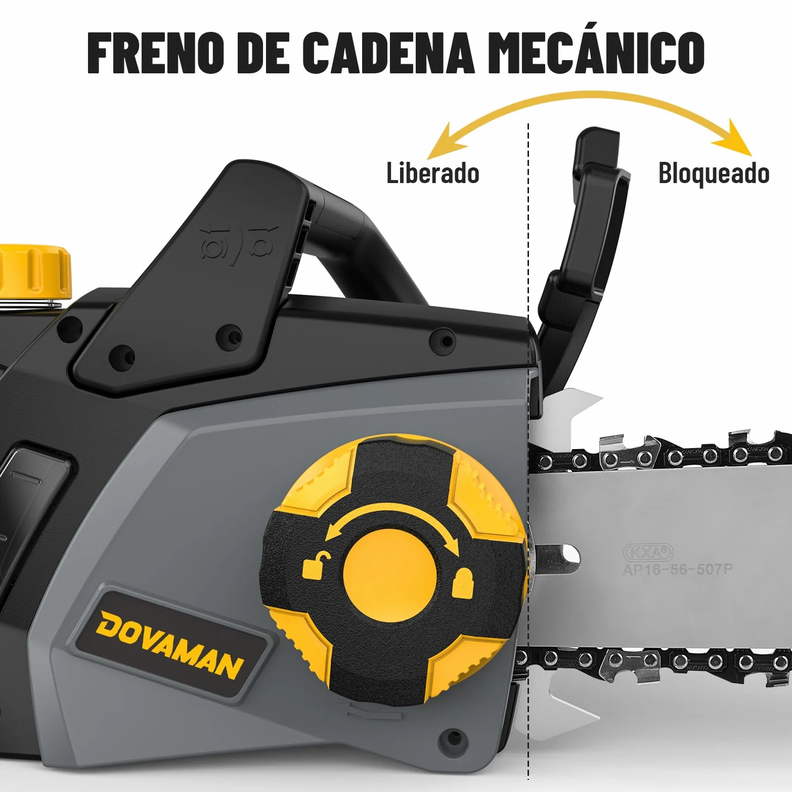 DOVAMAN Motosierra Eléctrica de 2400W, Tensión sin Herramientas en un Paso, 40cm Barra y Cadena Oregon, 15m/s Velocidad de Cadena, Lubricación Automática, Freno Mecánico y 2 Cadenas - DCS01A