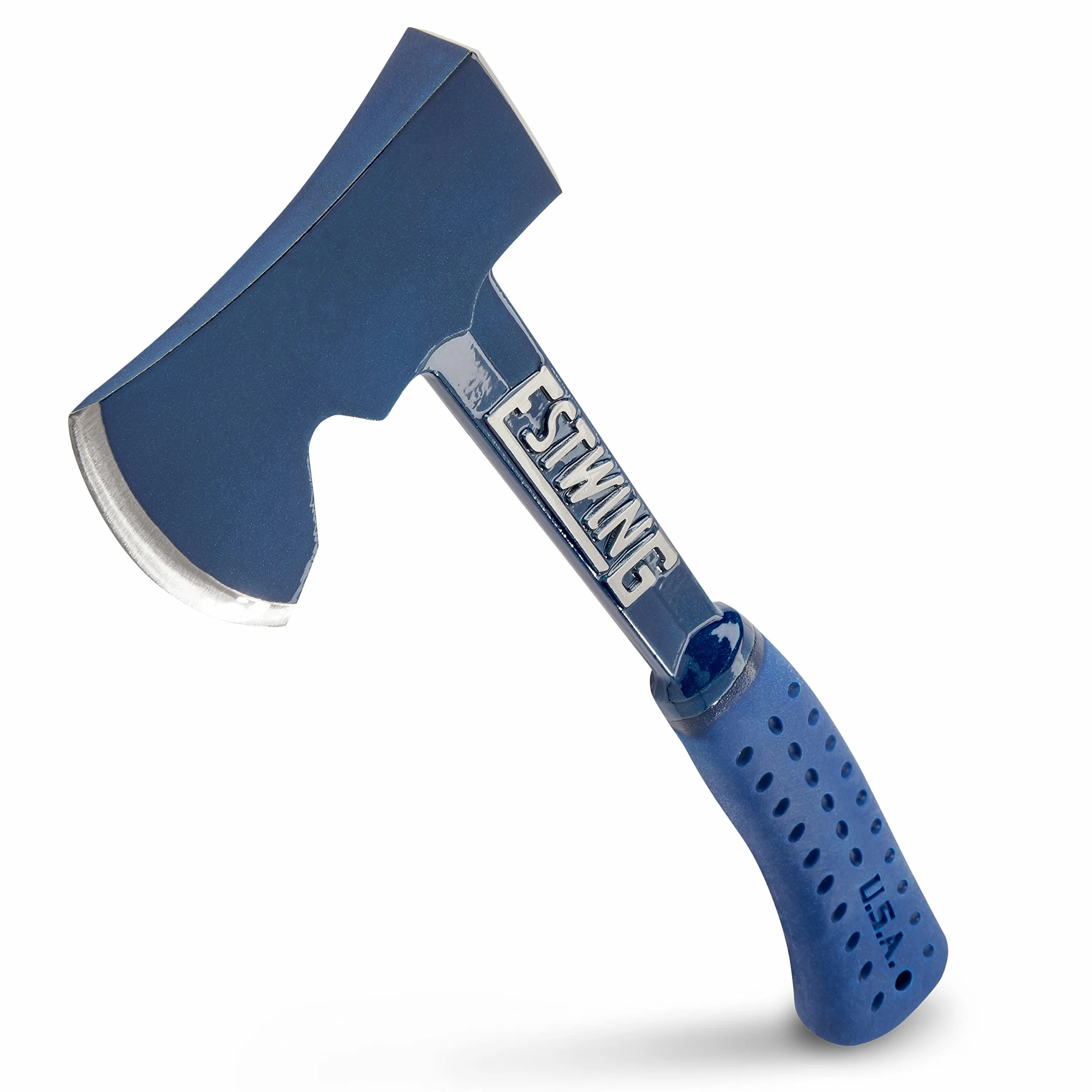 Estwing - Hacha, E6-25A | Hacha azul fabricada en Estados Unidos con extractor de estacas de tienda de campaña y agarre de reducción de golpes, E6-25A